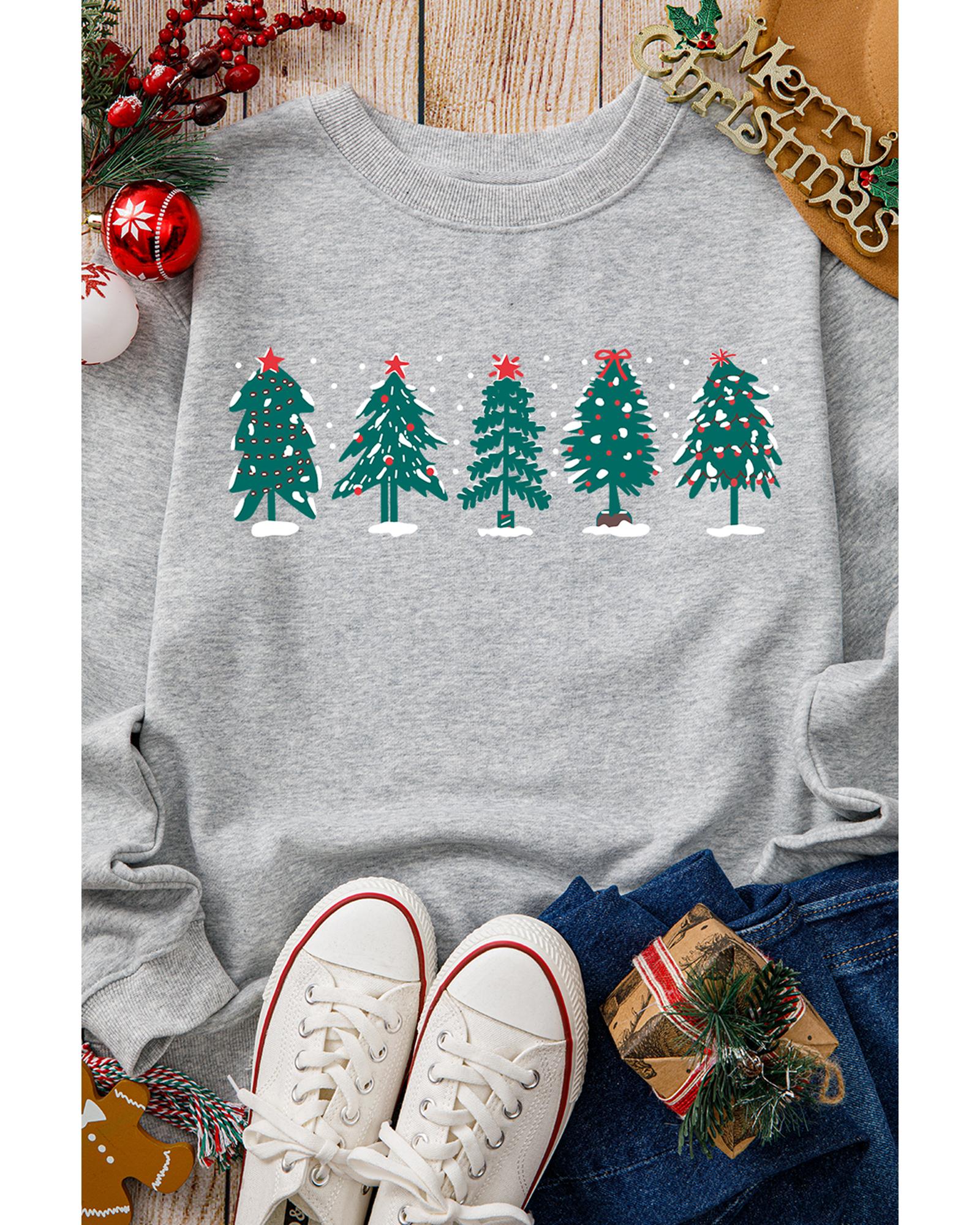 Gray 2-side Printed Christmas Tree Letter Graphic Sweatshirt - Image 4