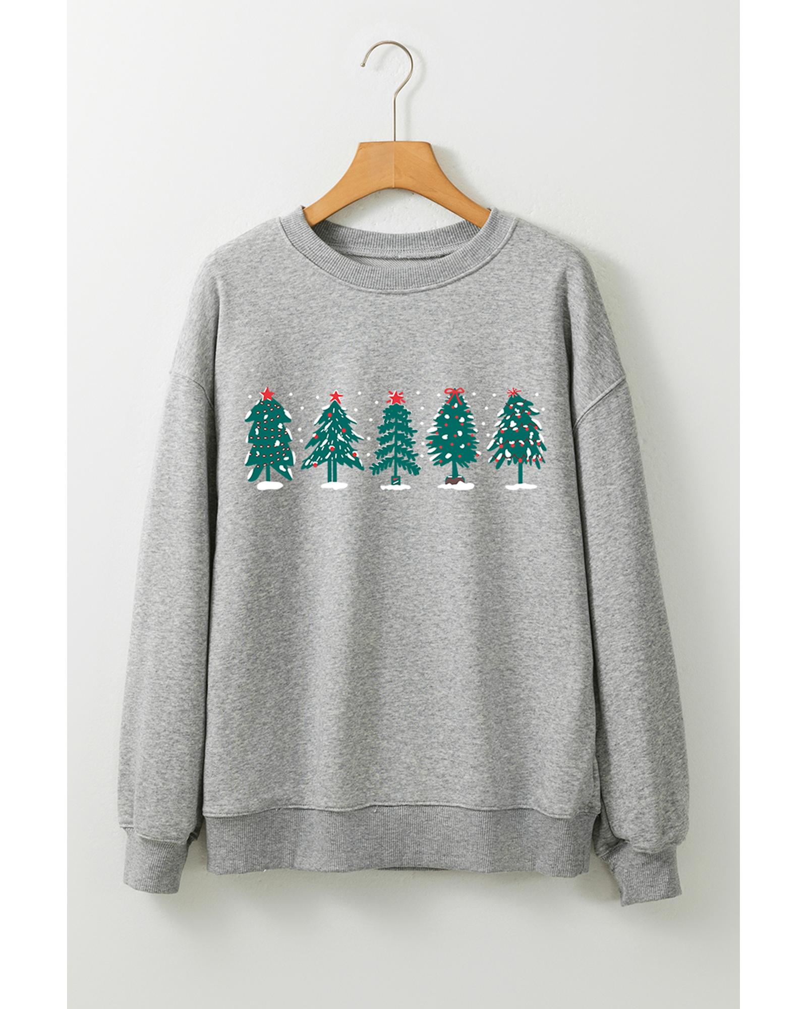 Gray 2-side Printed Christmas Tree Letter Graphic Sweatshirt - Image 5