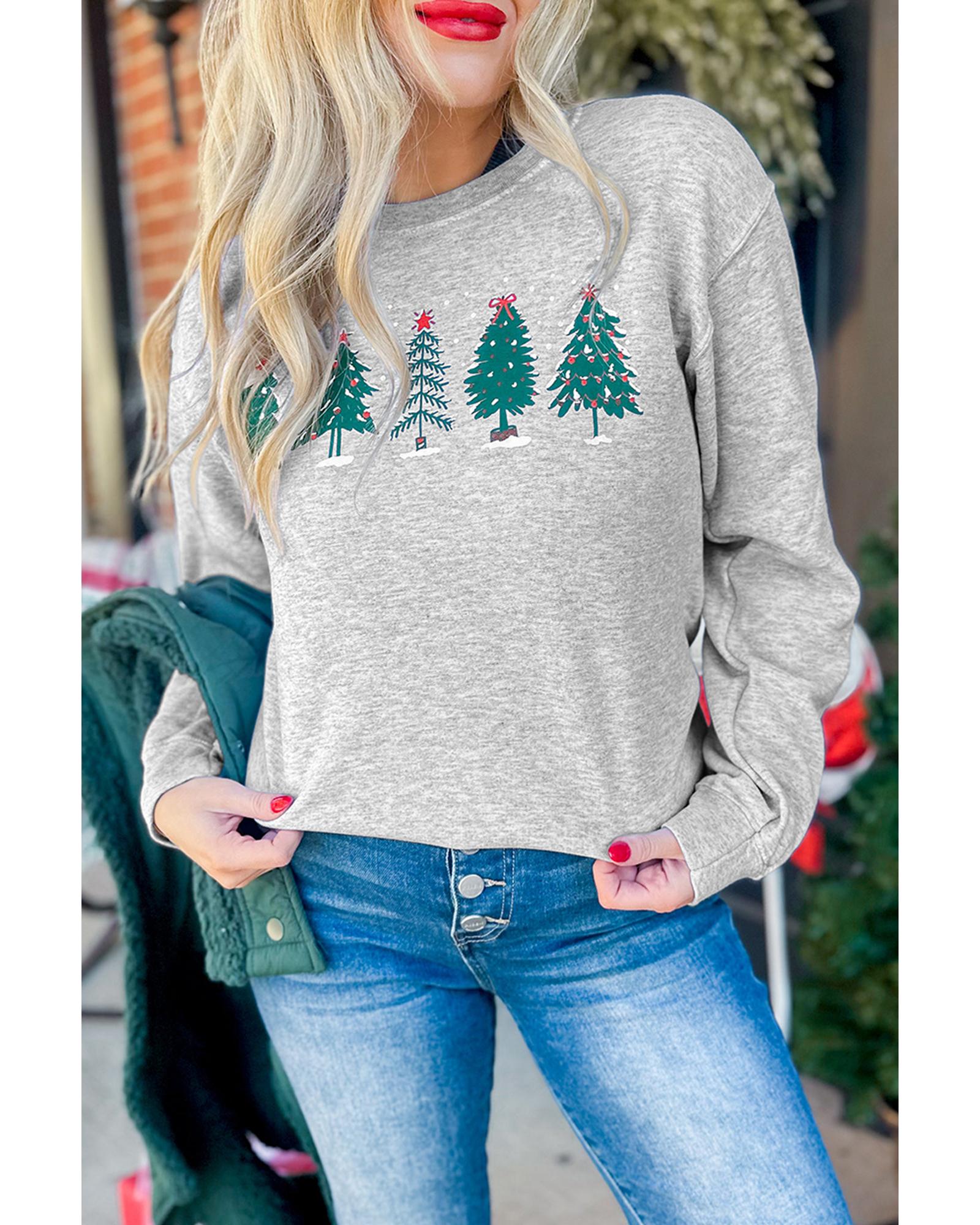 Gray 2-side Printed Christmas Tree Letter Graphic Sweatshirt - Image 6