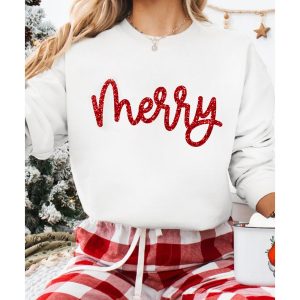 Beige Merry Graphic Christmas Crew Neck Sweatshirt