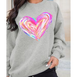 Gray Valentines Brushwork Heart Graphic Drop Shoulder Sweatshirt