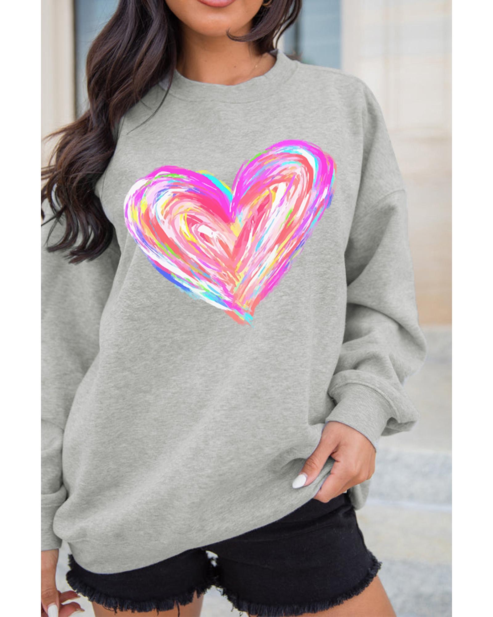 Gray Valentines Brushwork Heart Graphic Drop Shoulder Sweatshirt