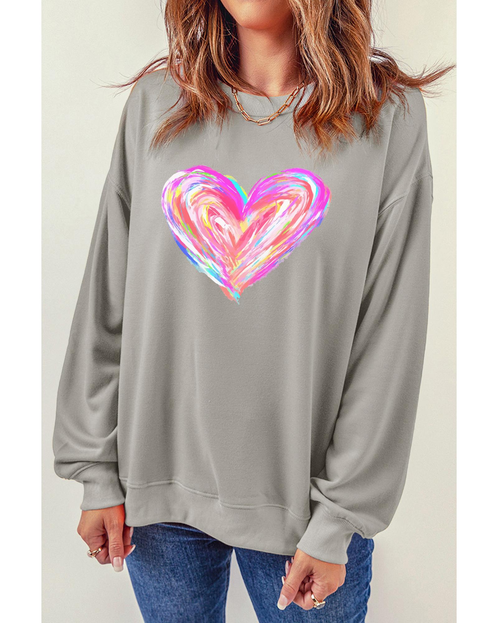 Gray Valentines Brushwork Heart Graphic Drop Shoulder Sweatshirt - Image 2
