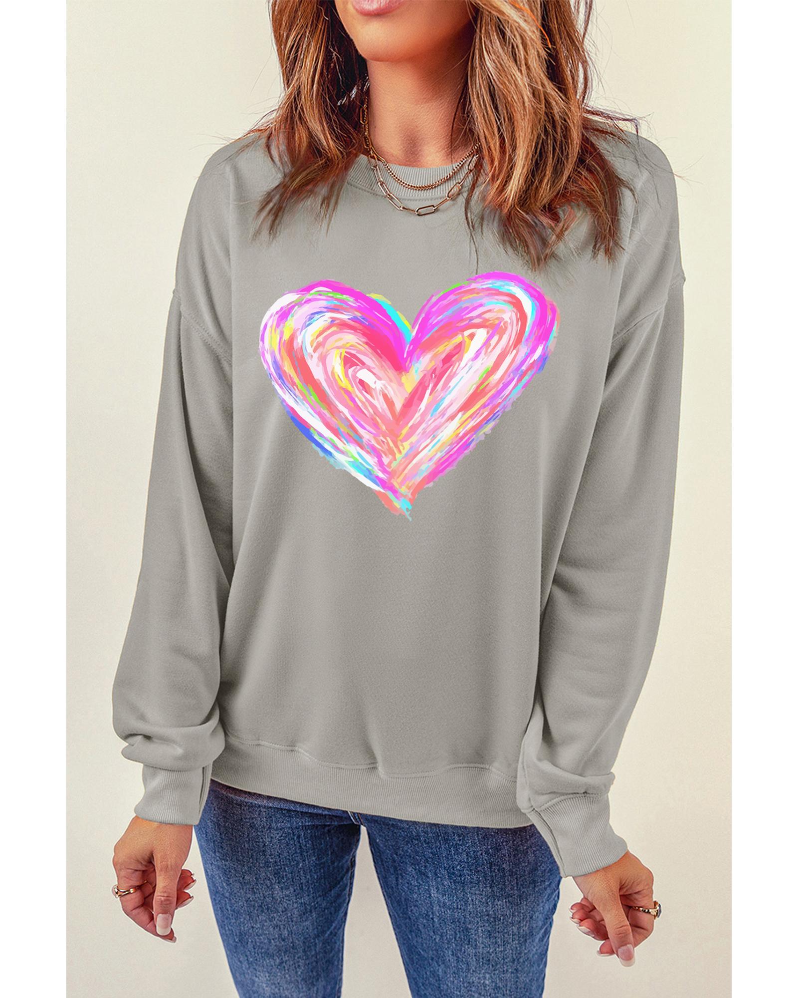Gray Valentines Brushwork Heart Graphic Drop Shoulder Sweatshirt - Image 3