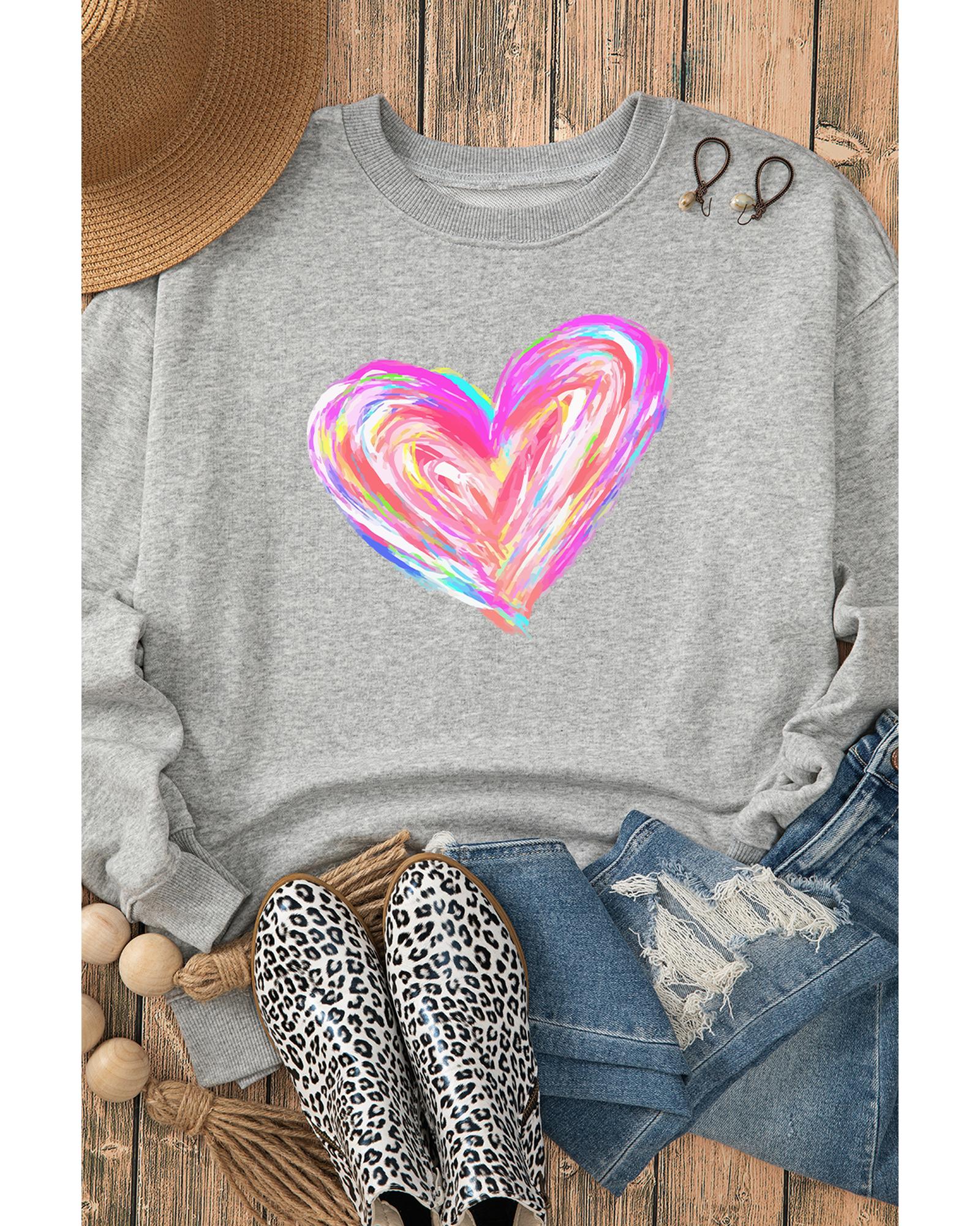Gray Valentines Brushwork Heart Graphic Drop Shoulder Sweatshirt - Image 4