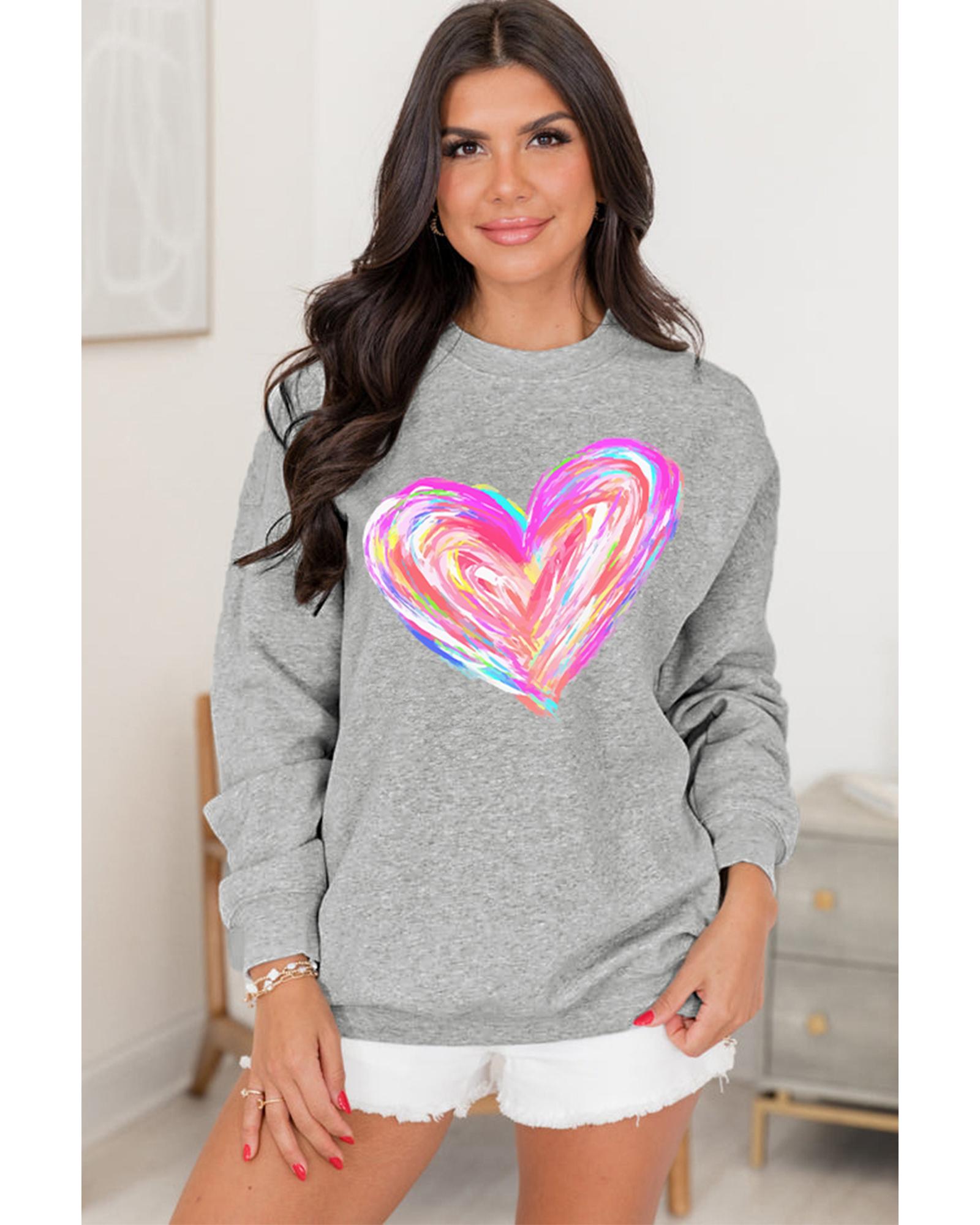 Gray Valentines Brushwork Heart Graphic Drop Shoulder Sweatshirt - Image 5