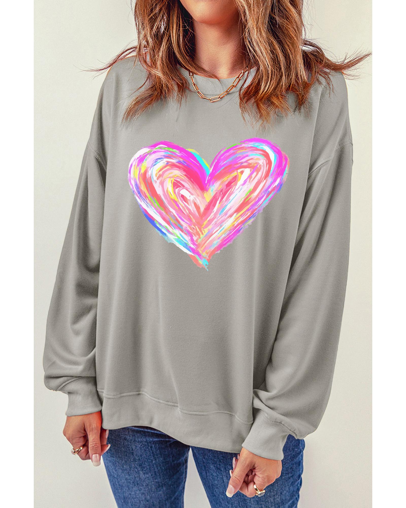 Gray Valentines Brushwork Heart Graphic Drop Shoulder Sweatshirt - Image 6