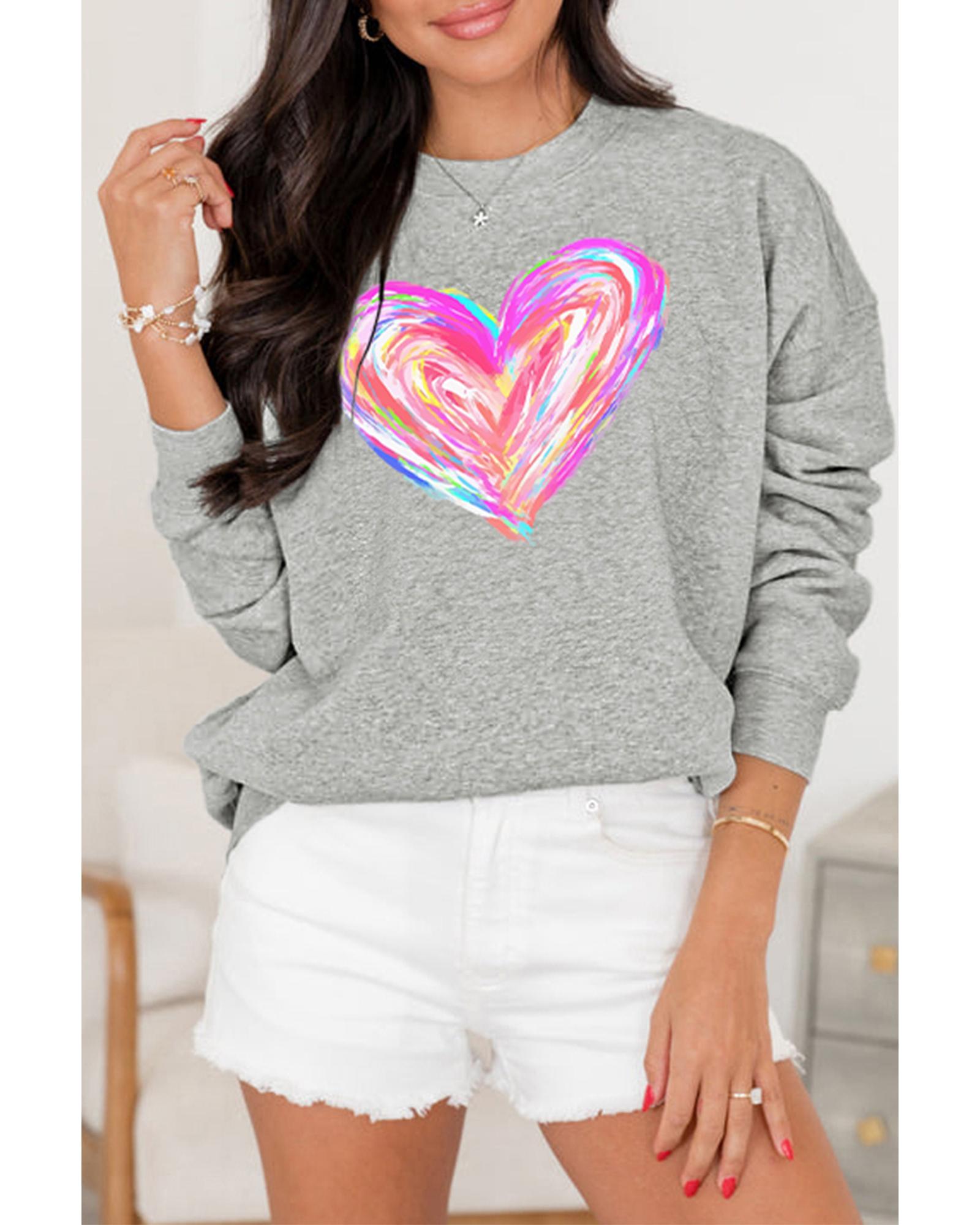 Gray Valentines Brushwork Heart Graphic Drop Shoulder Sweatshirt - Image 8