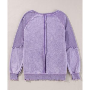 Orchid Petal Mardi Gras Patched Pattern Waffle Patchwork Sweatshirt