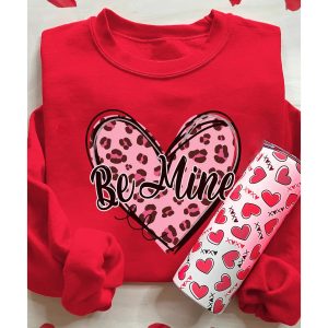 Red Be mine Leopard Heart Printed Valentines Sweatshirt