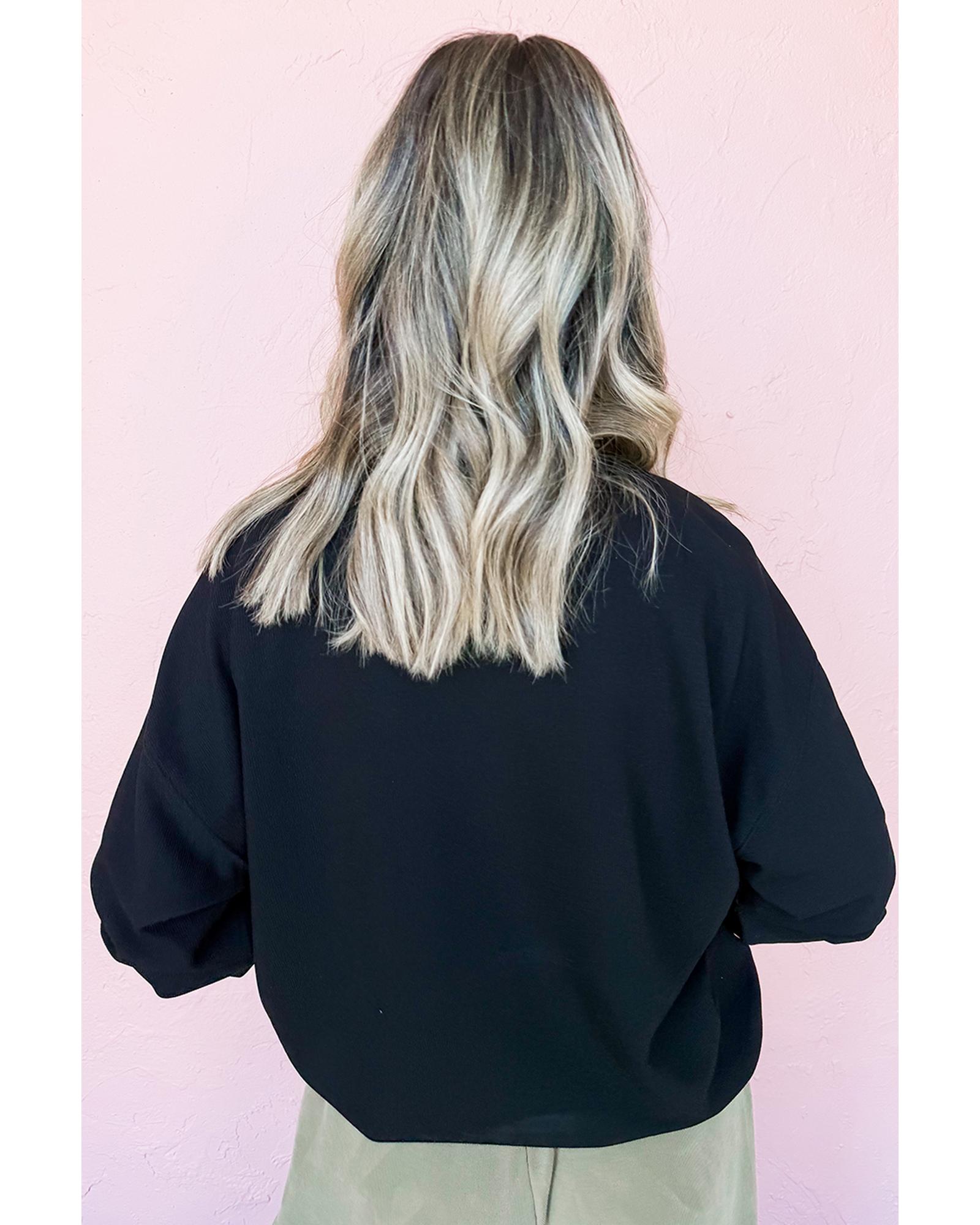 Black Chenille XOXO Patched Drop Shoulder Valentines Pullover Sweatshirt - Image 2