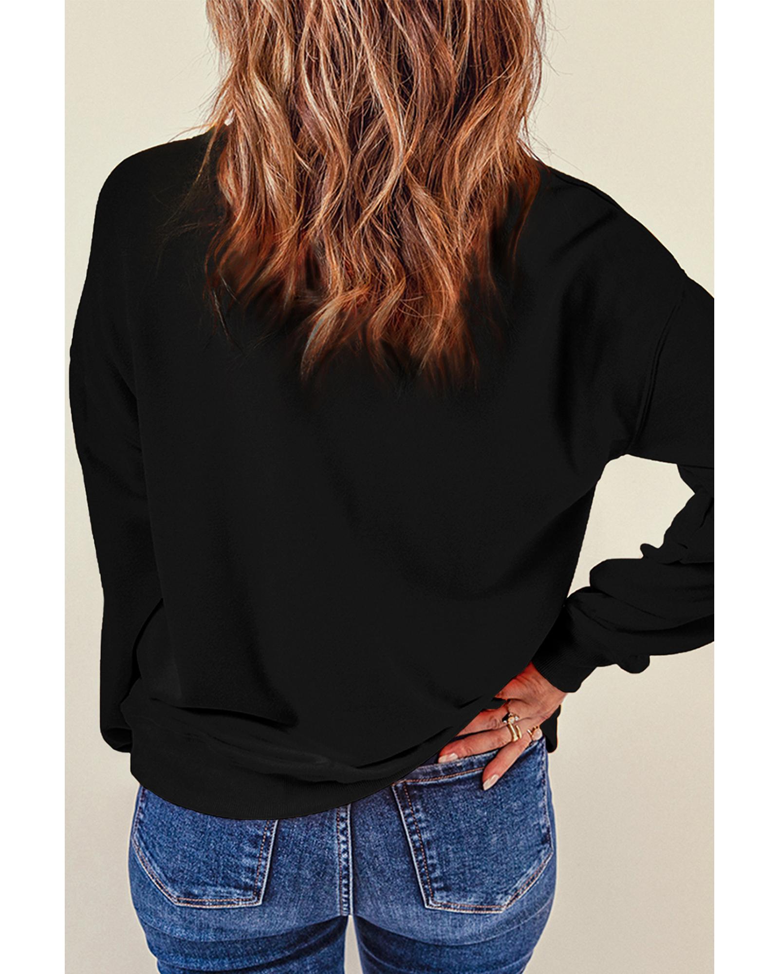 Black Chenille XOXO Patched Drop Shoulder Valentines Pullover Sweatshirt - Image 5