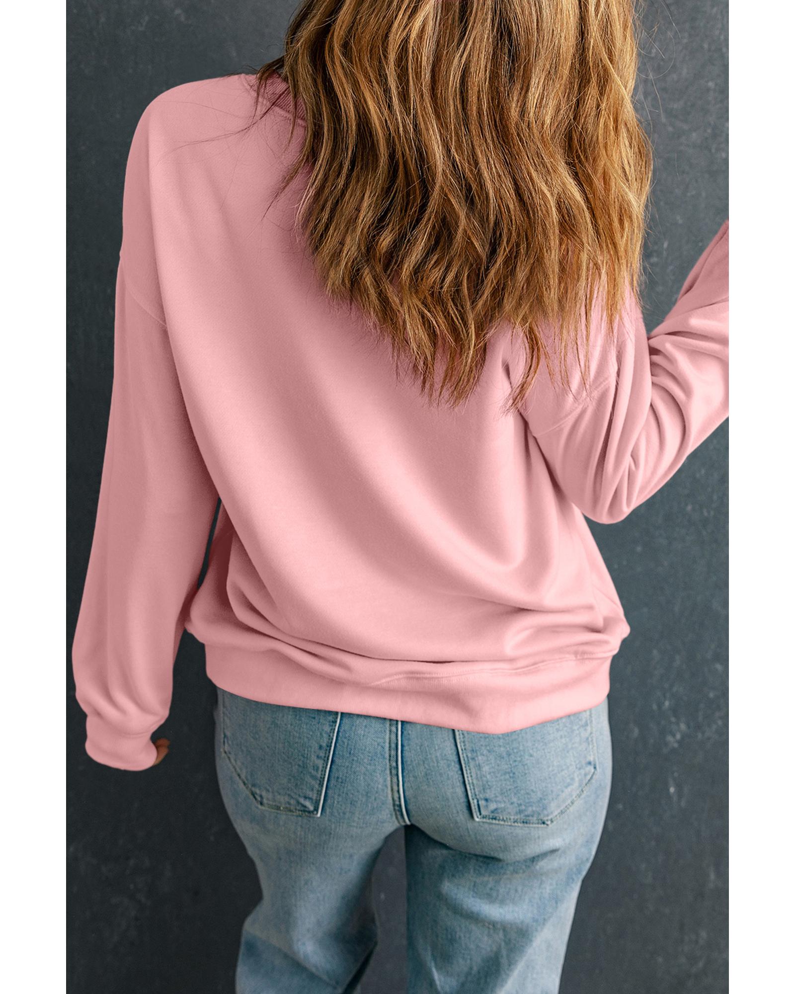 Pink Sequin Heart XOXO Graphic Drop Shoulder Valentines Sweatshirt