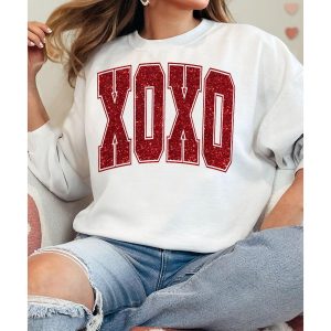 White Glitter XOXO Graphic Crewneck Valentines Pullover Sweatshirt