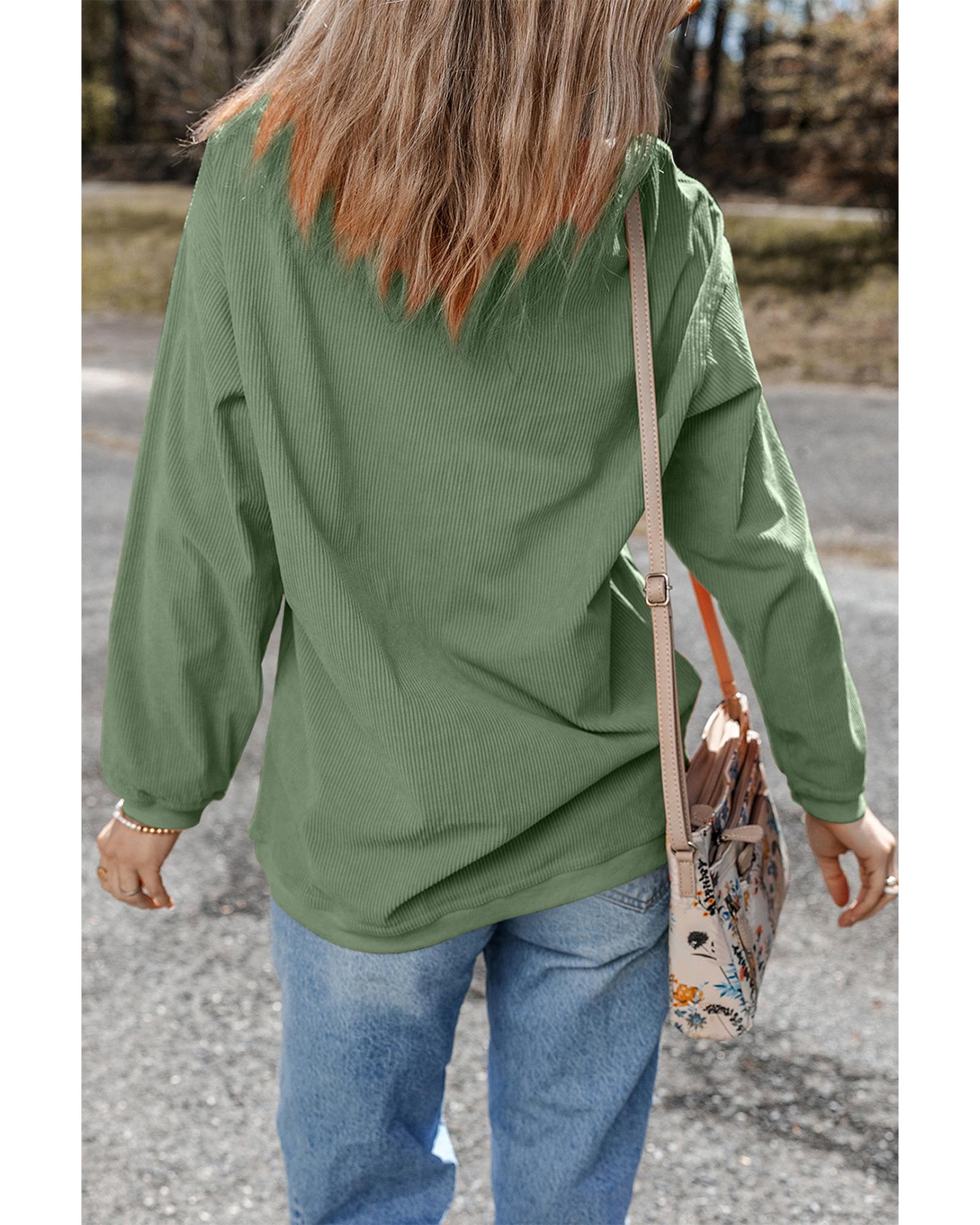 Grass Green Ribbed Four Leaf Clover Graphic St. Patricks Pullover Sweatshirt - Image 5