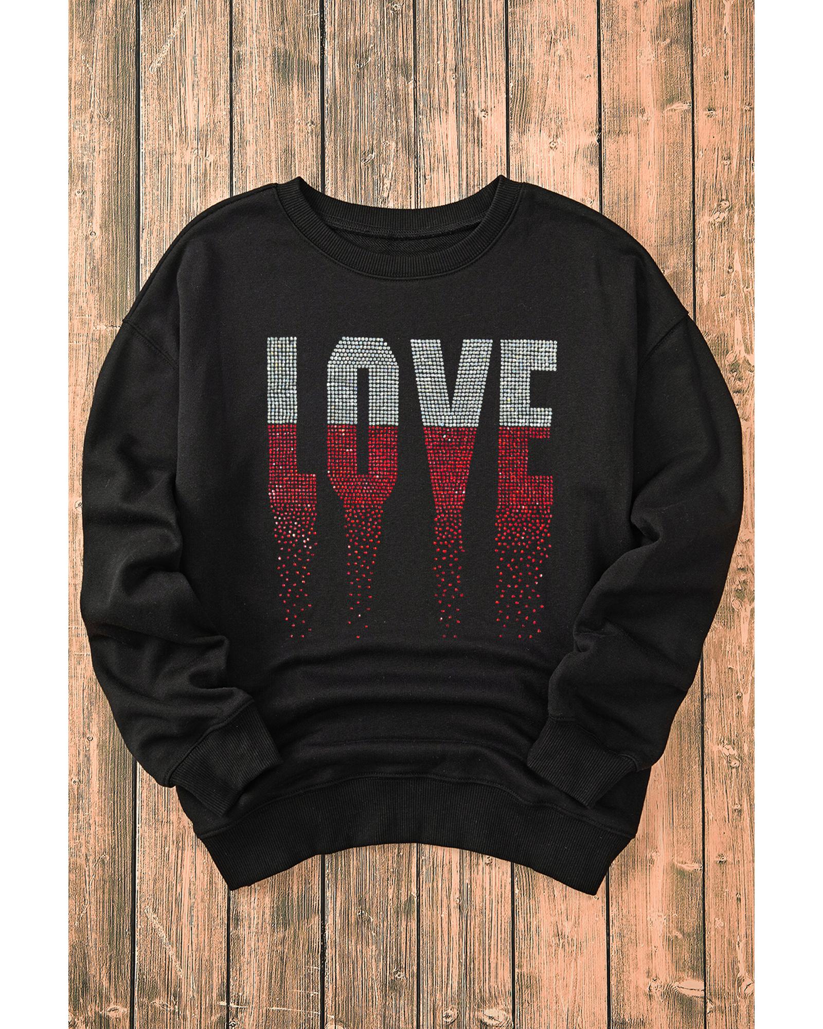 Black Rhinestone LOVE Graphic Crewneck Valentines Sweatshirt - Image 3