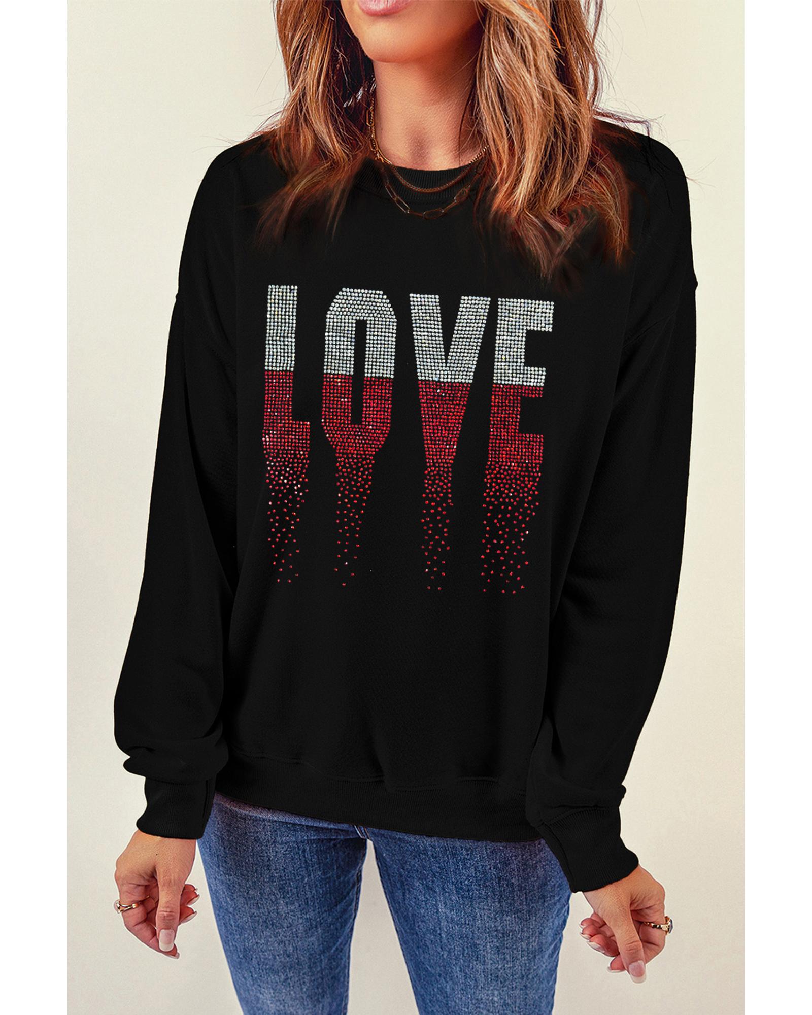 Black Rhinestone LOVE Graphic Crewneck Valentines Sweatshirt - Image 4
