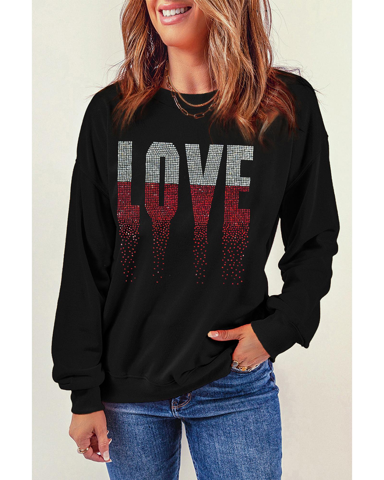 Black Rhinestone LOVE Graphic Crewneck Valentines Sweatshirt - Image 6