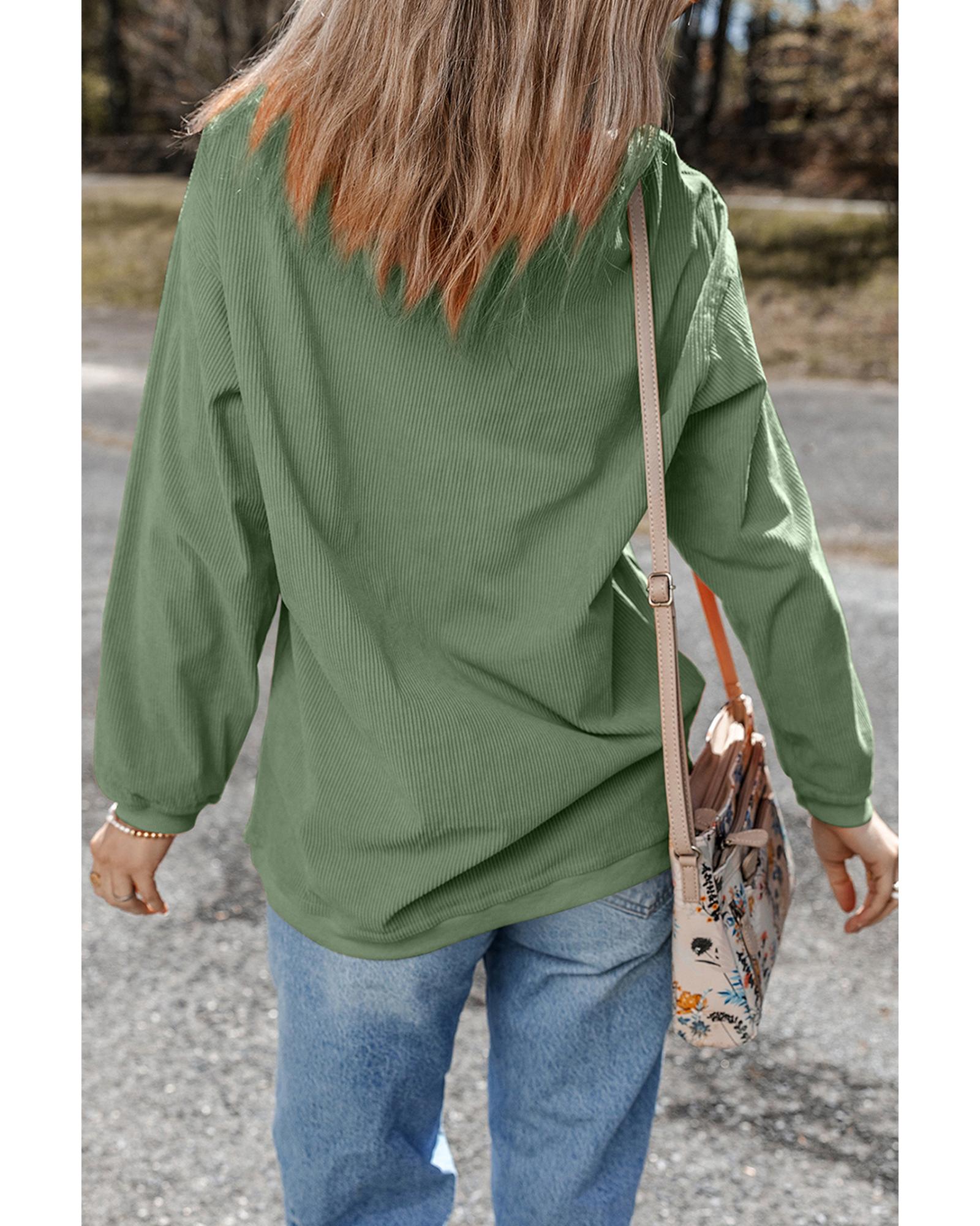 Grass Green Rhinestone lucky Clover Graphic Ribbed St Patrick Sweatshirt - Image 4