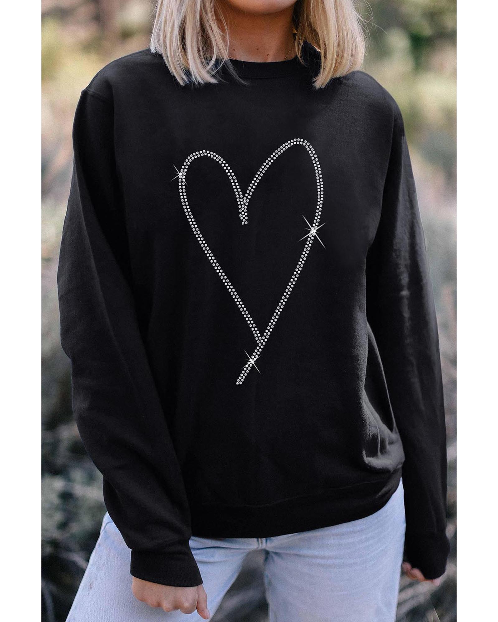 Black Rhinestone Heart Pattern Valentines Fashion Sweatshirt - Image 8