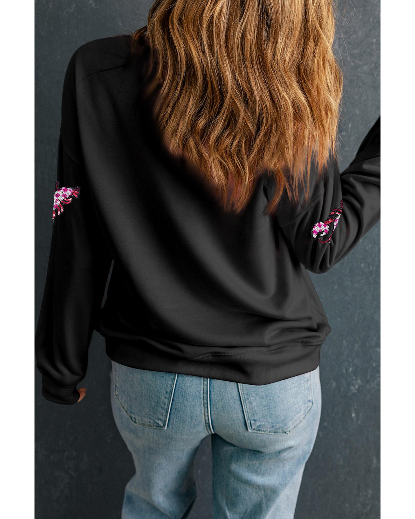 Black Sequined Crawfish Graphic Drop Shoulder Sweatshirt - Image 4