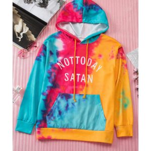 Azura Exchange Not Today Satan Tie Dye Hoodie - 95% Polyester 5% Elastane
