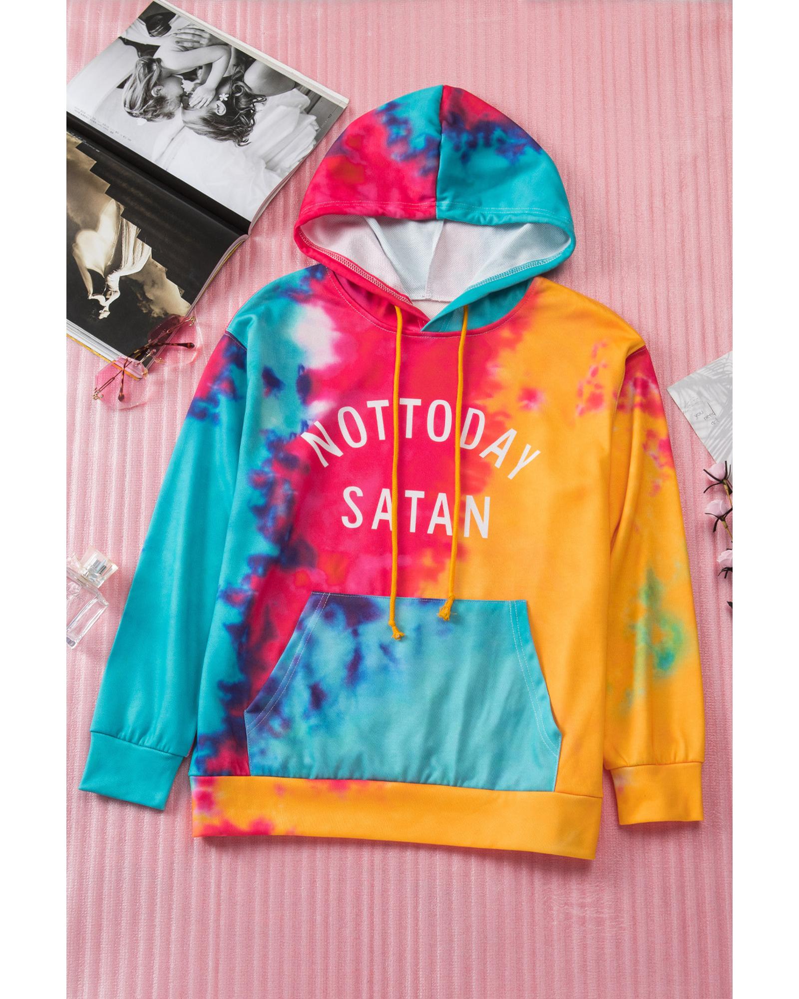 Azura Exchange Not Today Satan Tie Dye Hoodie - 95% Polyester 5% Elastane