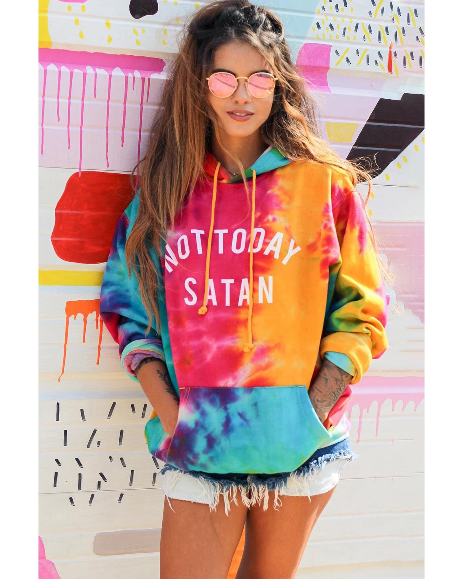 Azura Exchange Not Today Satan Tie Dye Hoodie - 95% Polyester 5% Elastane - Image 2