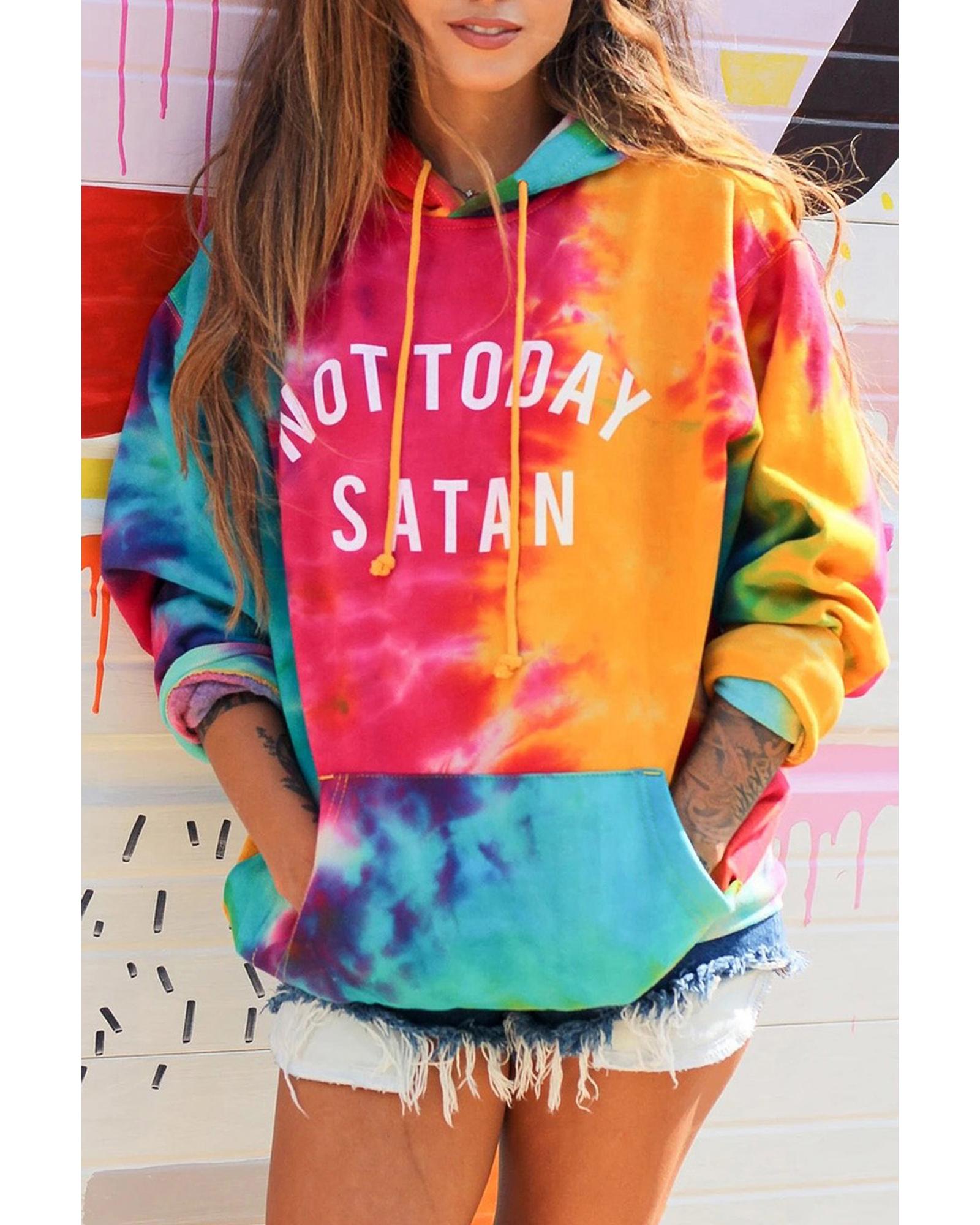 Azura Exchange Not Today Satan Tie Dye Hoodie - 95% Polyester 5% Elastane - Image 4