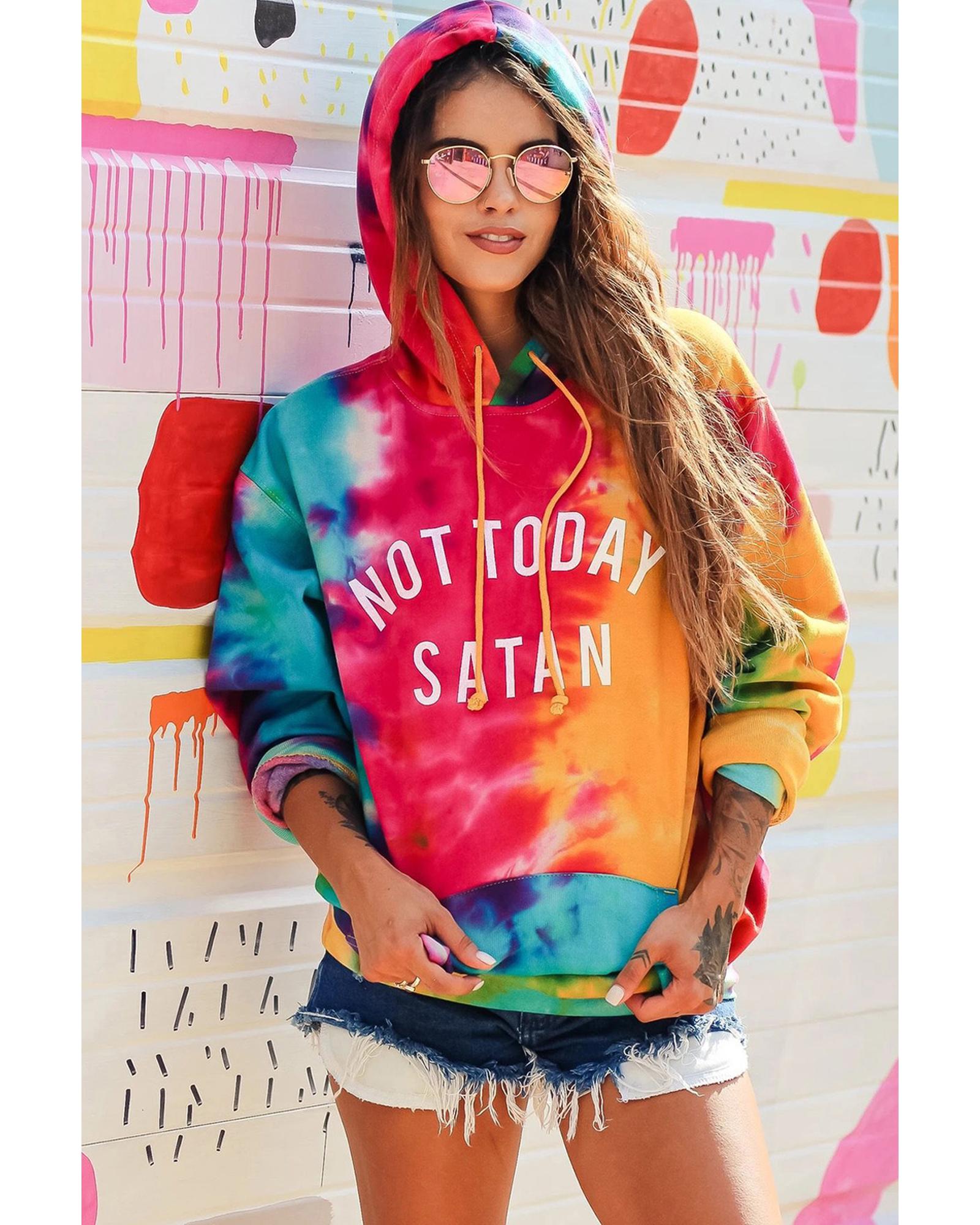 Azura Exchange Not Today Satan Tie Dye Hoodie - 95% Polyester 5% Elastane - Image 6