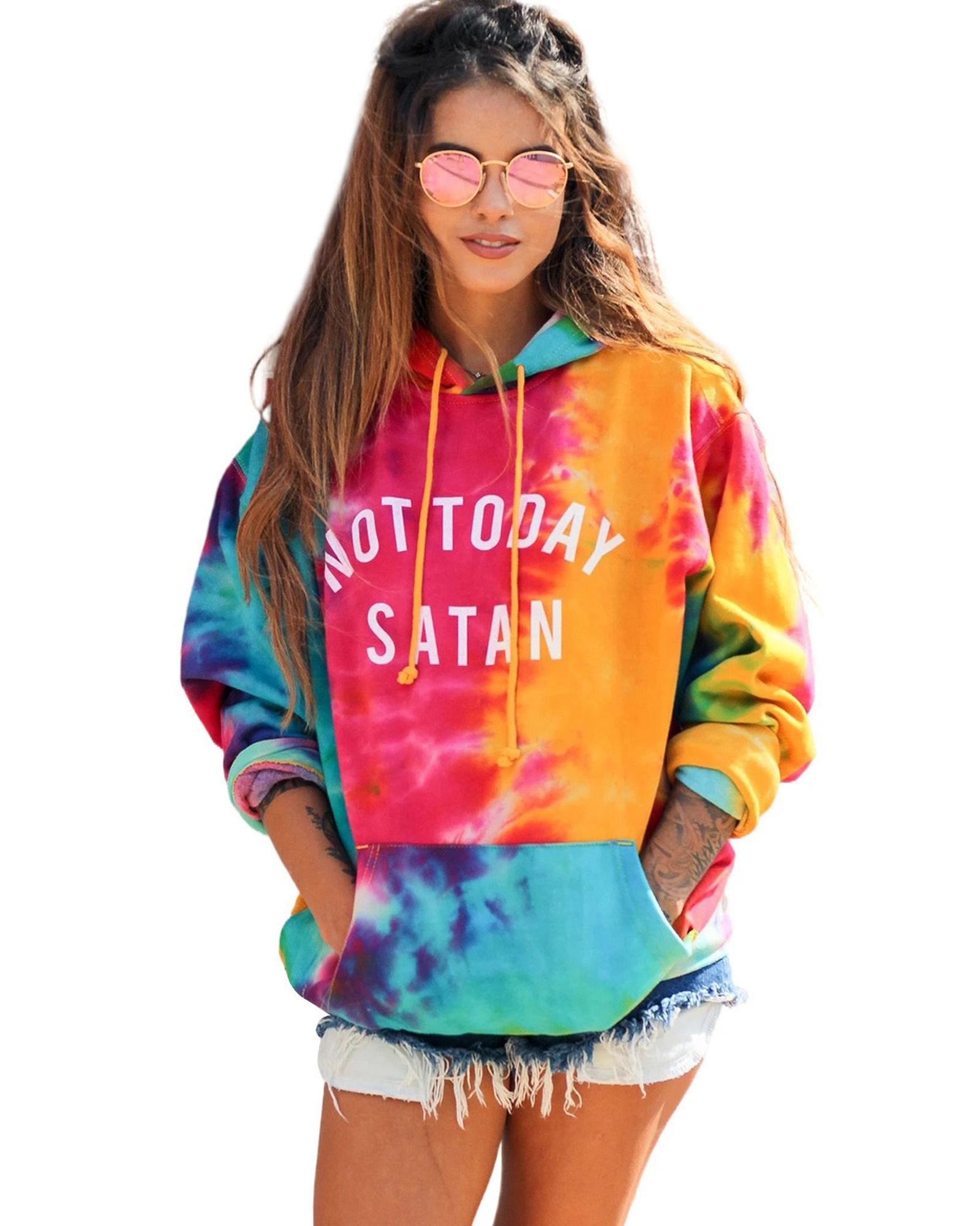 Azura Exchange Not Today Satan Tie Dye Hoodie - 95% Polyester 5% Elastane - Image 7