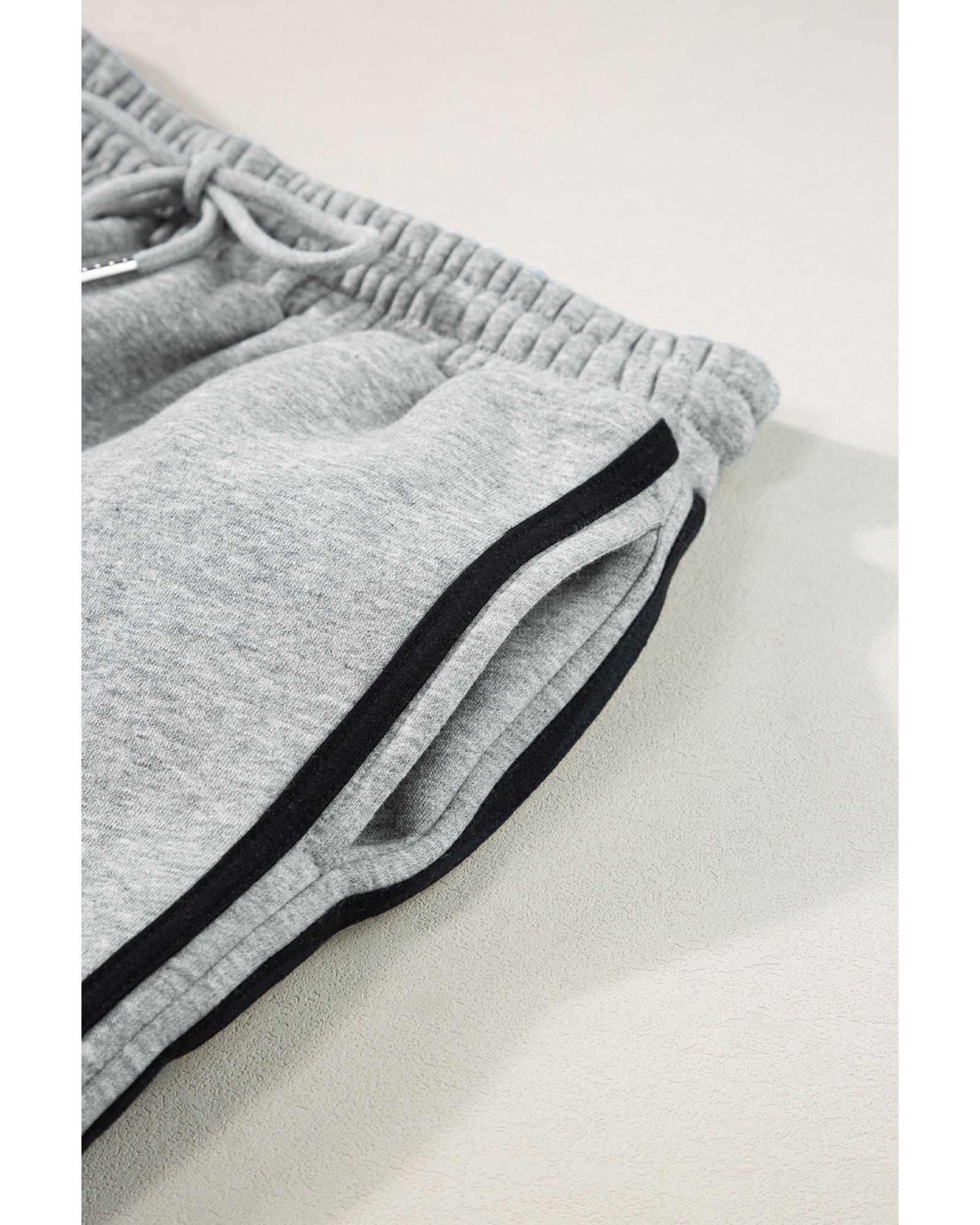Light Grey Solid Color Side Striped Sweatshirt Active Set - Image 6