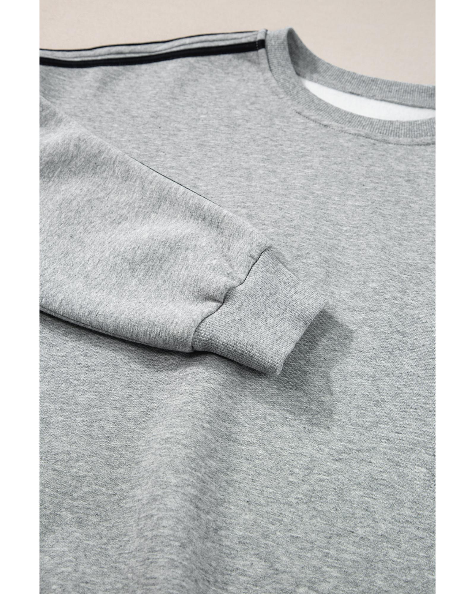Light Grey Solid Color Side Striped Sweatshirt Active Set - Image 7
