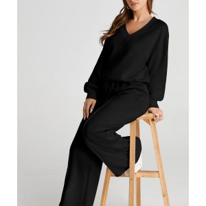 Black V Neck Cropped Seamed High Waist Sports Wear