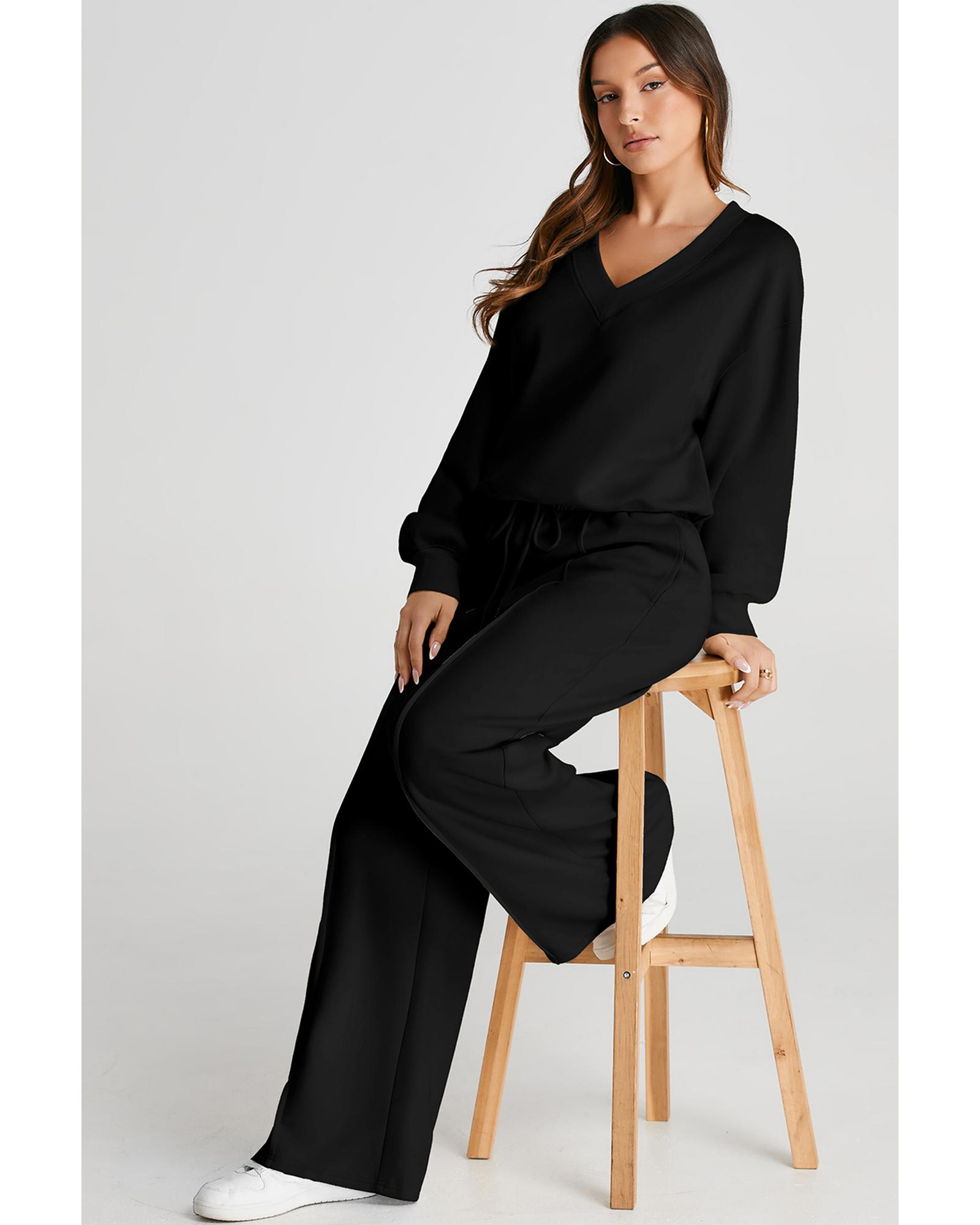 Black V Neck Cropped Seamed High Waist Sports Wear