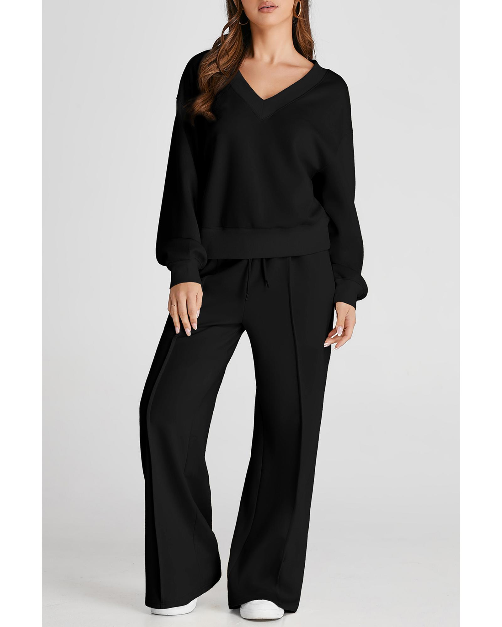 Black V Neck Cropped Seamed High Waist Sports Wear - Image 3