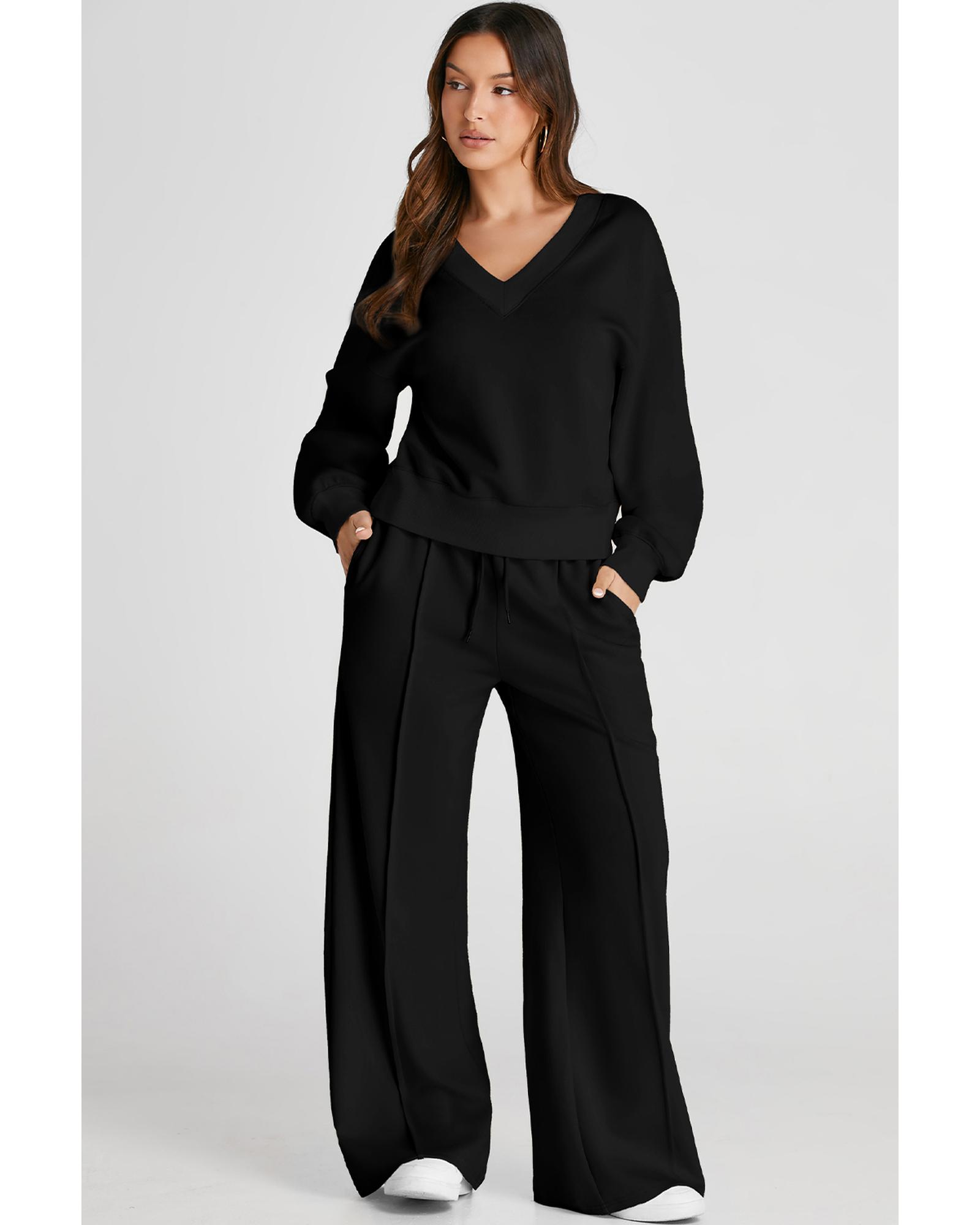 Black V Neck Cropped Seamed High Waist Sports Wear - Image 4