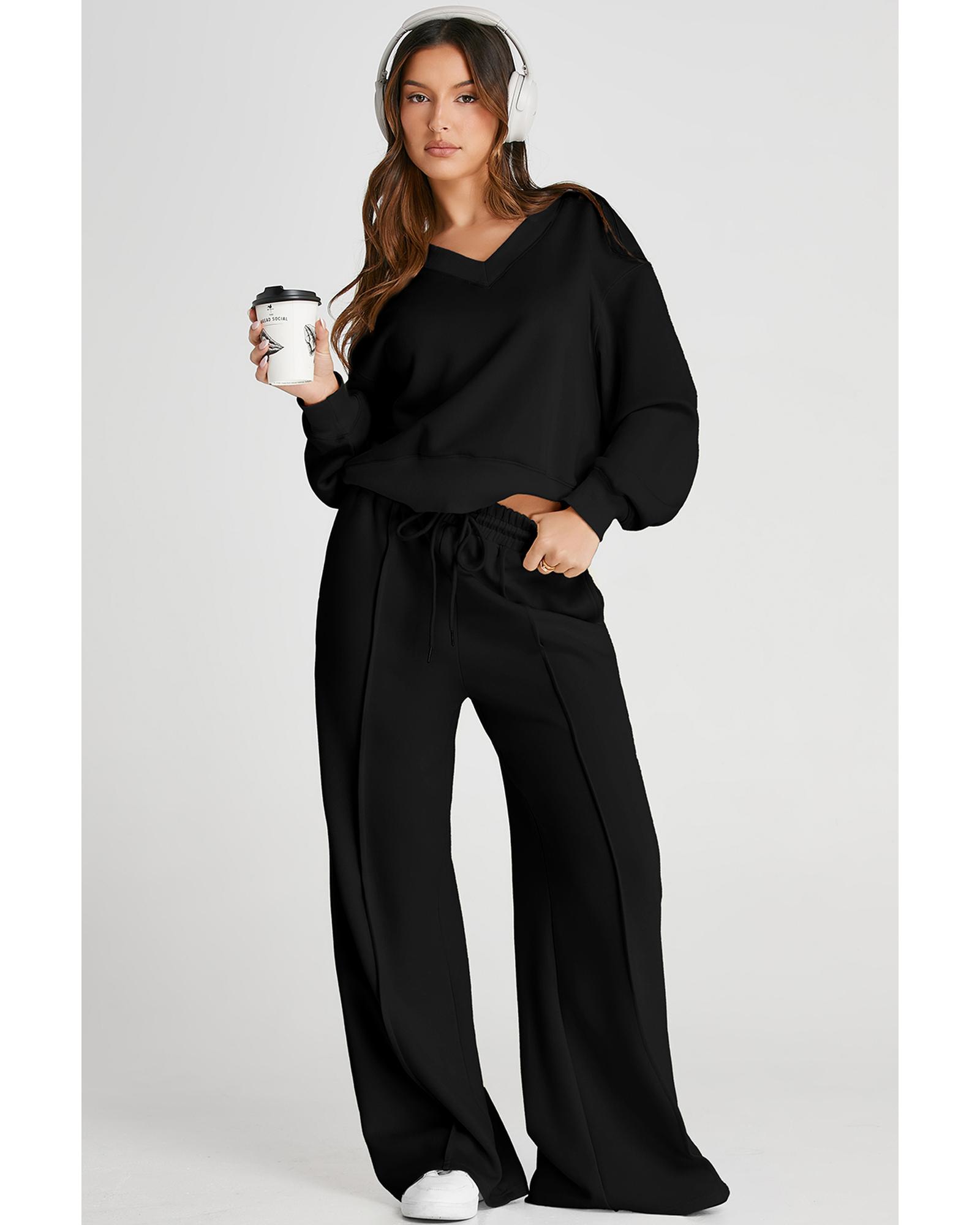 Black V Neck Cropped Seamed High Waist Sports Wear - Image 5