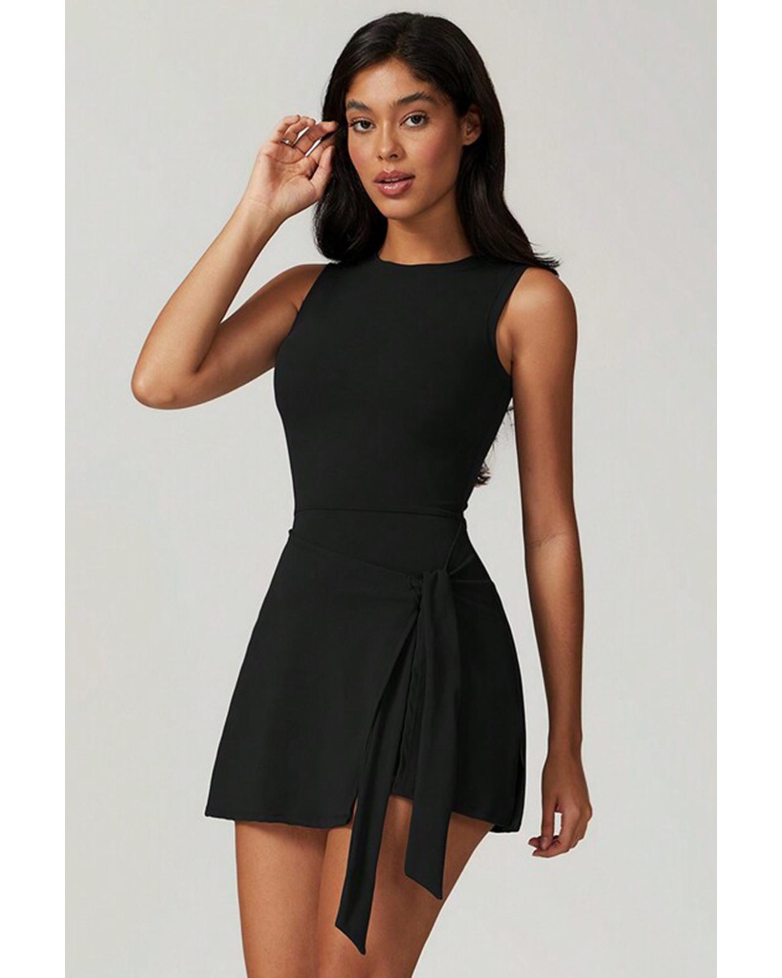Black Sleeveless Knot Skirt Hem Sports Romper - Image 6