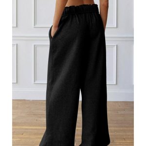 Black Elastic High Waist Drawstring Sweatpants