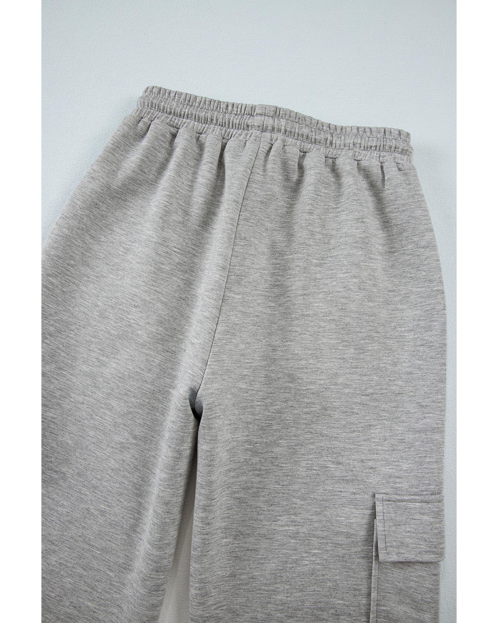 Light Grey Multi Pockets Lace-up High Waist Wide Leg Workout Pants - Image 7