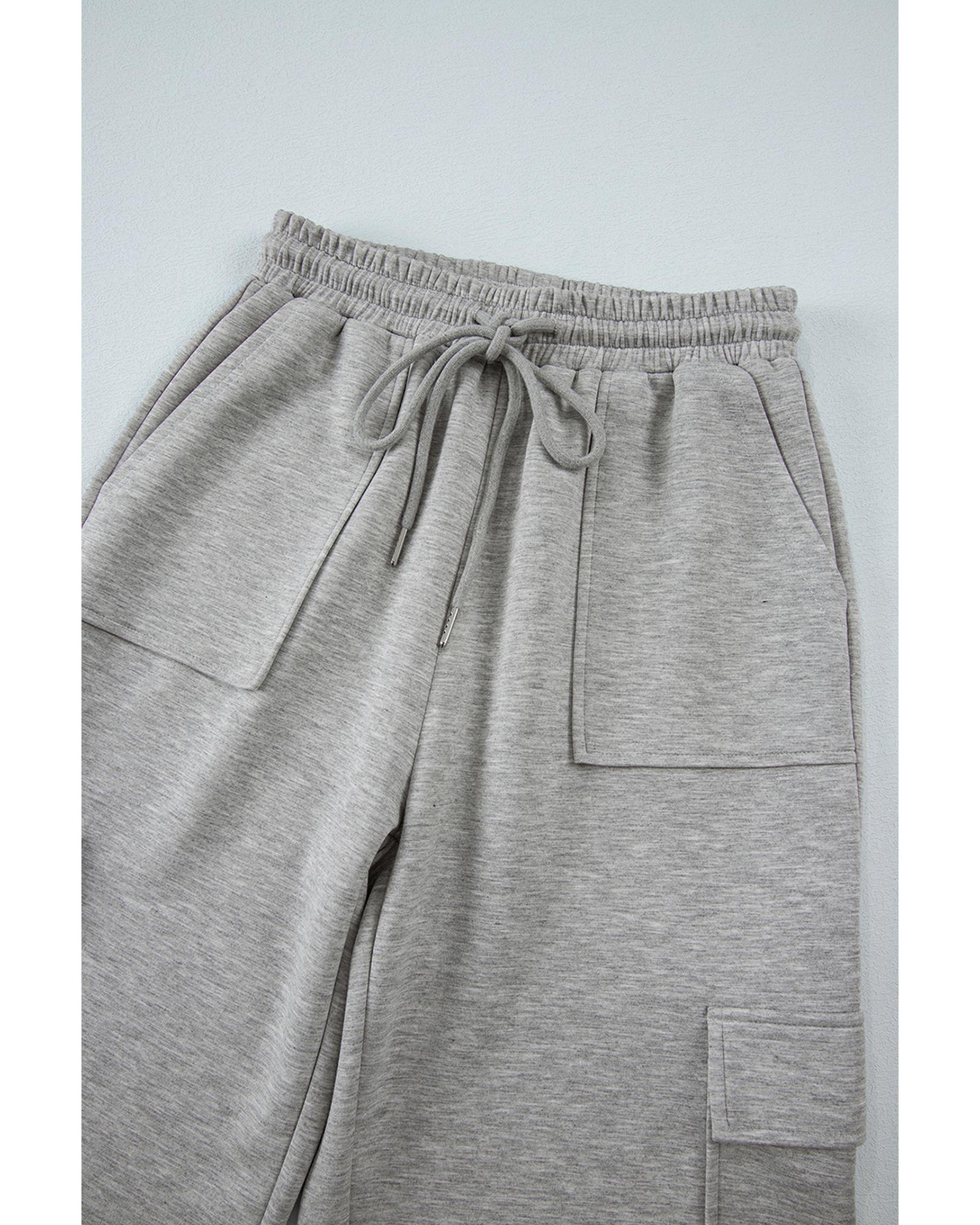 Light Grey Multi Pockets Lace-up High Waist Wide Leg Workout Pants - Image 8