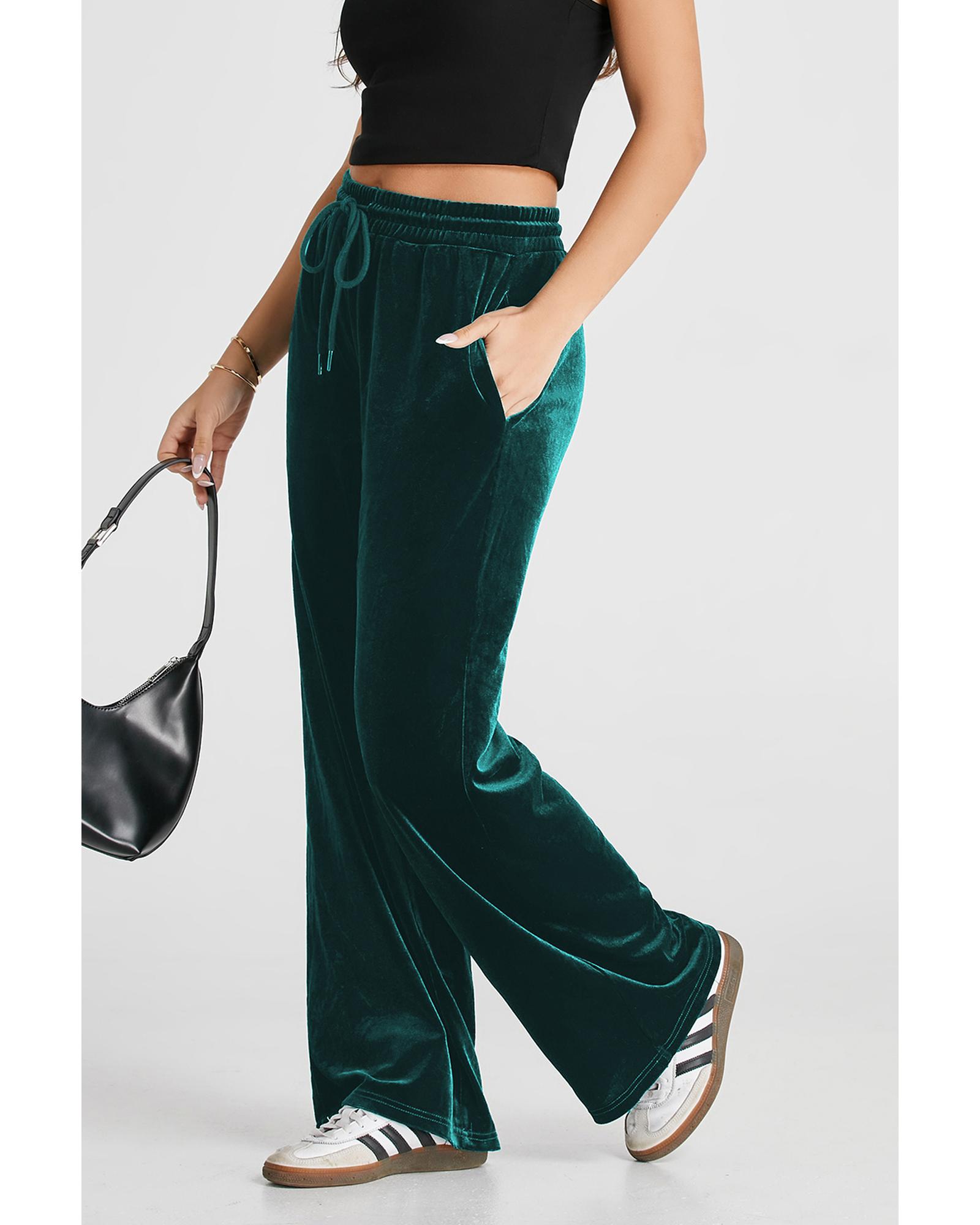 Evergreen Solid Drawstring Waist Wide Leg Pants - Image 2