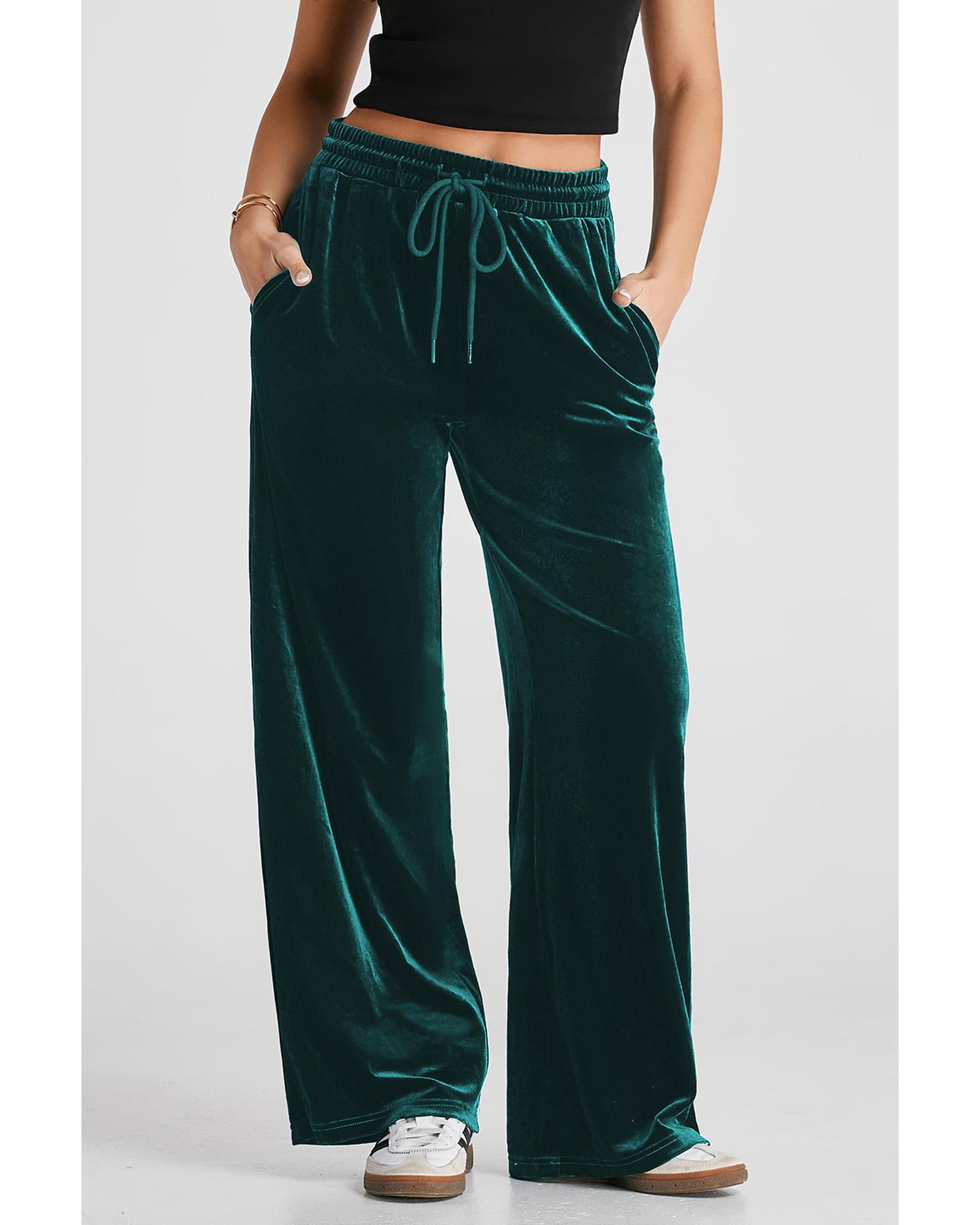 Evergreen Solid Drawstring Waist Wide Leg Pants - Image 3