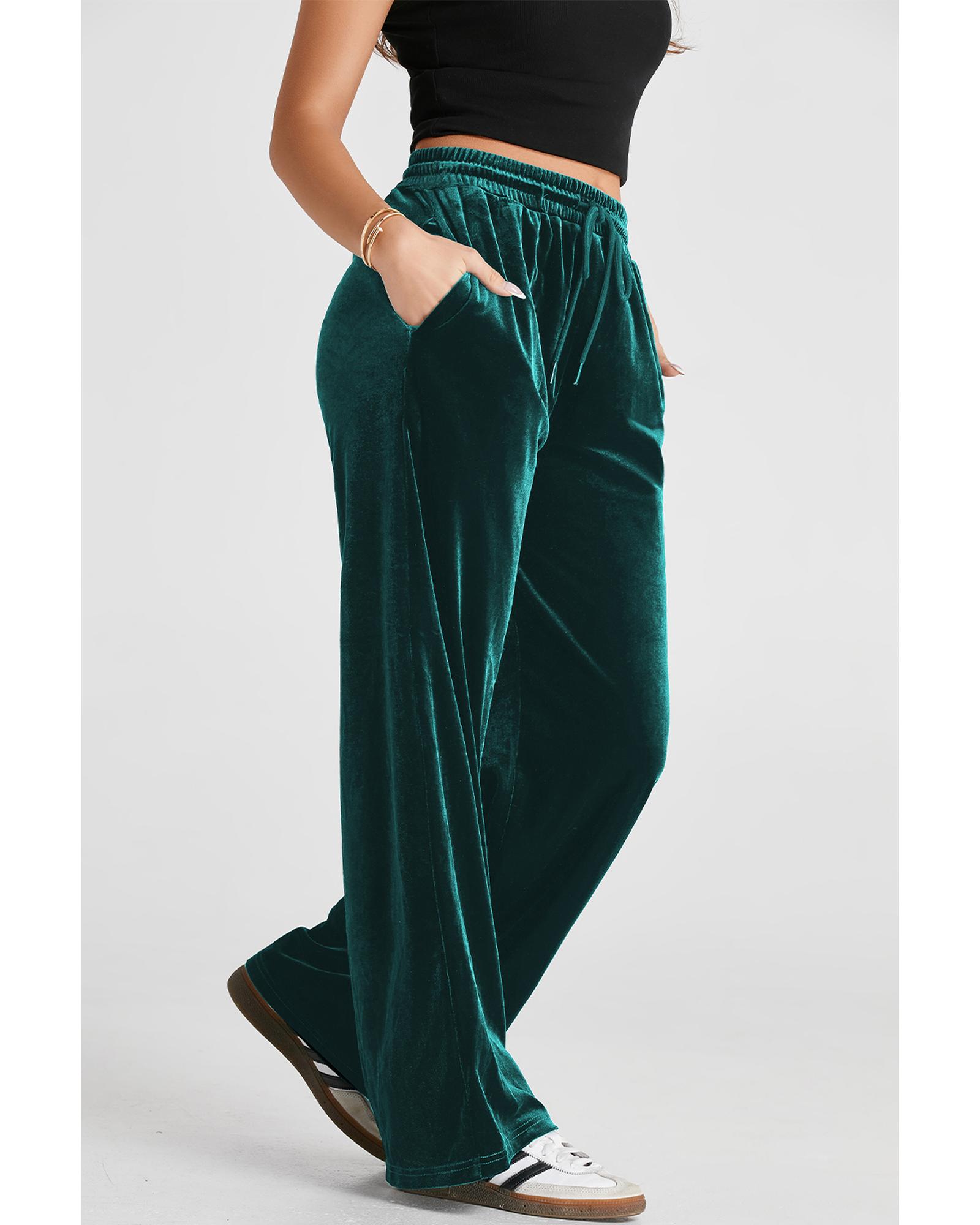 Evergreen Solid Drawstring Waist Wide Leg Pants - Image 4