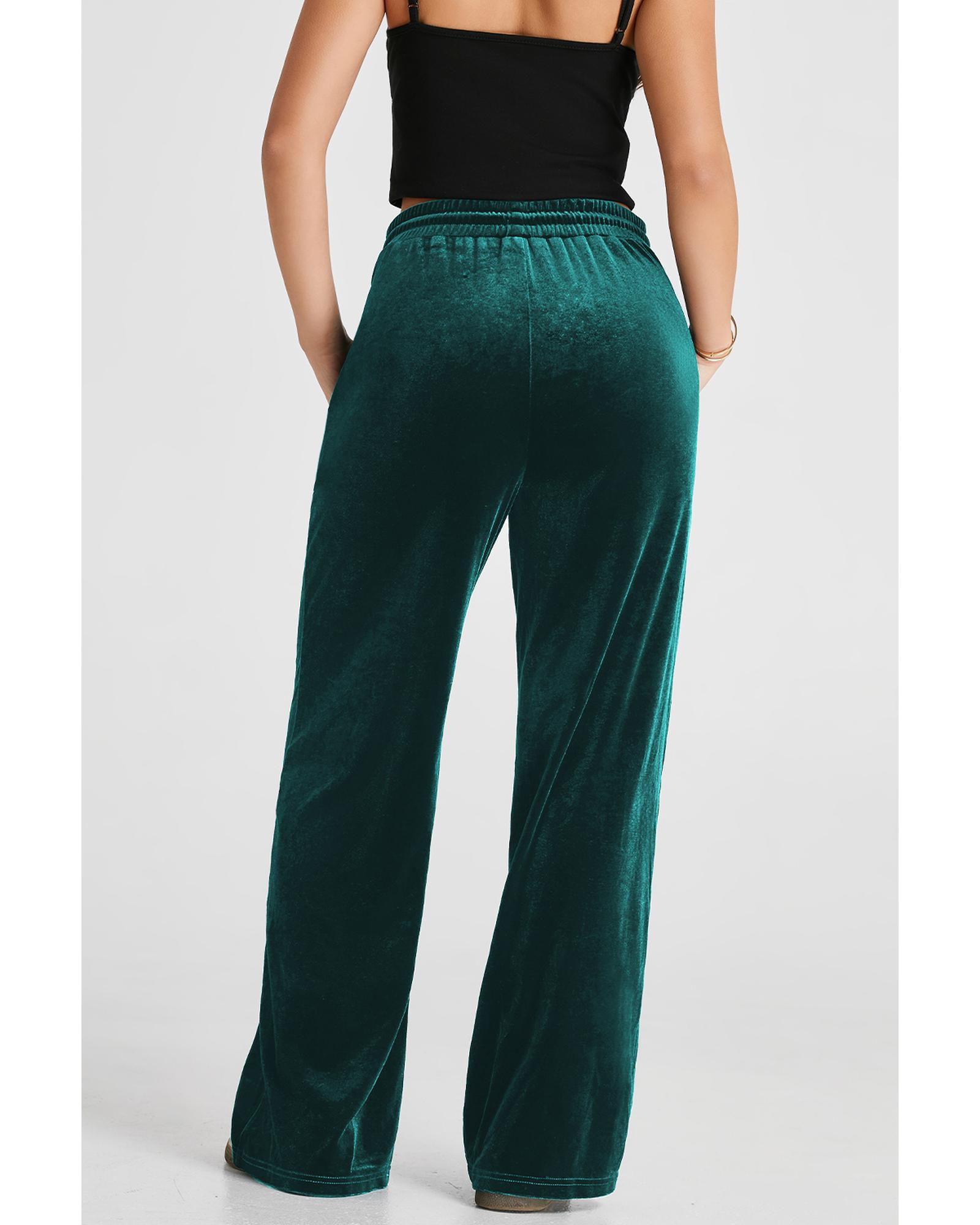 Evergreen Solid Drawstring Waist Wide Leg Pants - Image 5