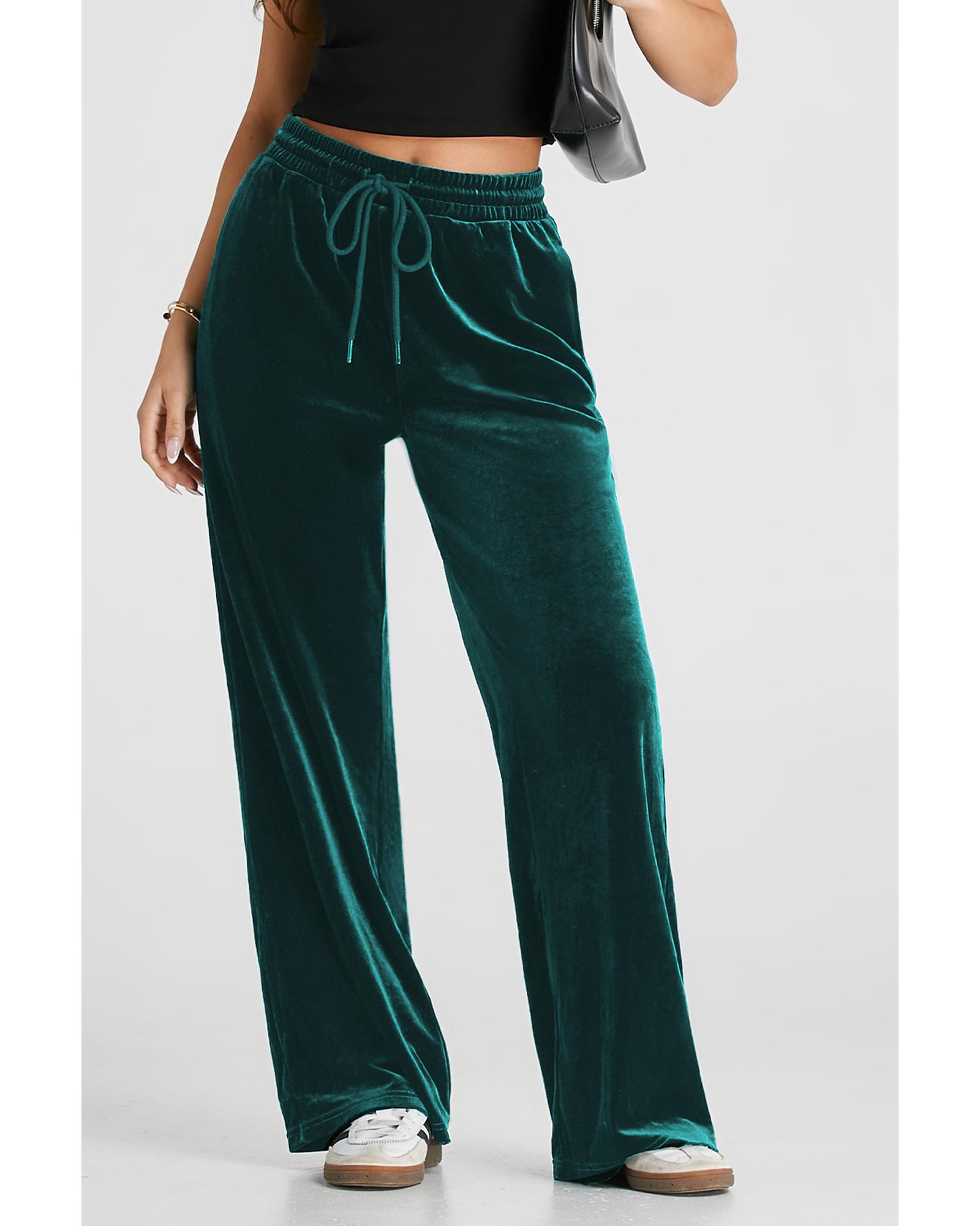 Evergreen Solid Drawstring Waist Wide Leg Pants - Image 6