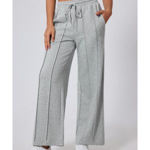 Gray Seamed Drawstring High Waist Wide Leg Sweatpants