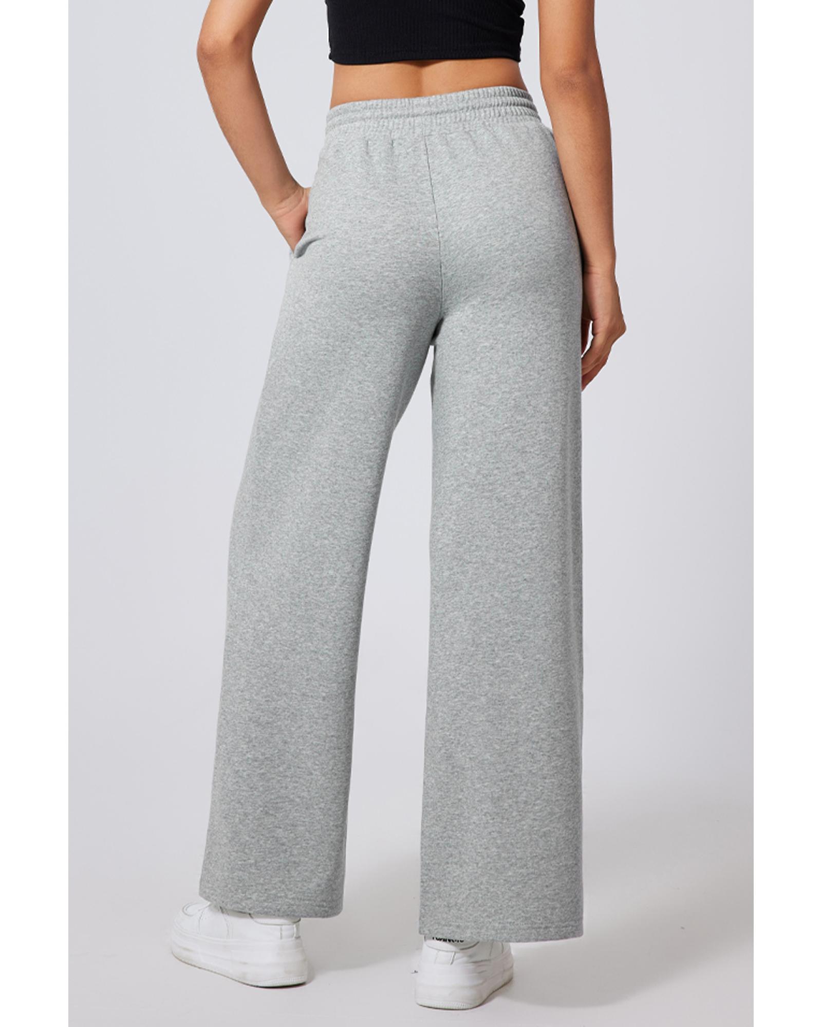 Gray Seamed Drawstring High Waist Wide Leg Sweatpants - Image 4