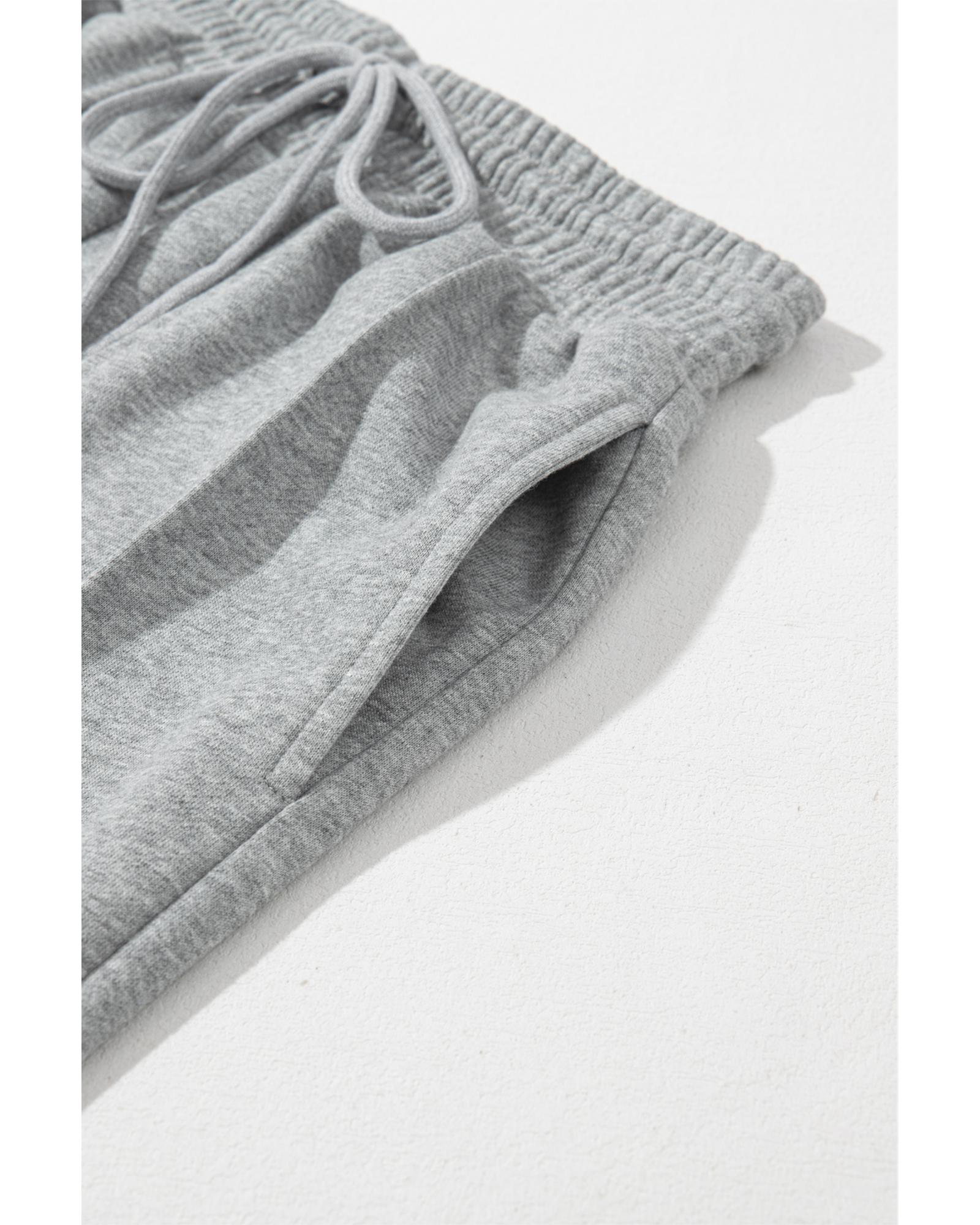 Gray Seamed Drawstring High Waist Wide Leg Sweatpants - Image 6